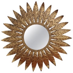 Spanish Gilt Metal Sunburst Mirror, circa 1960s