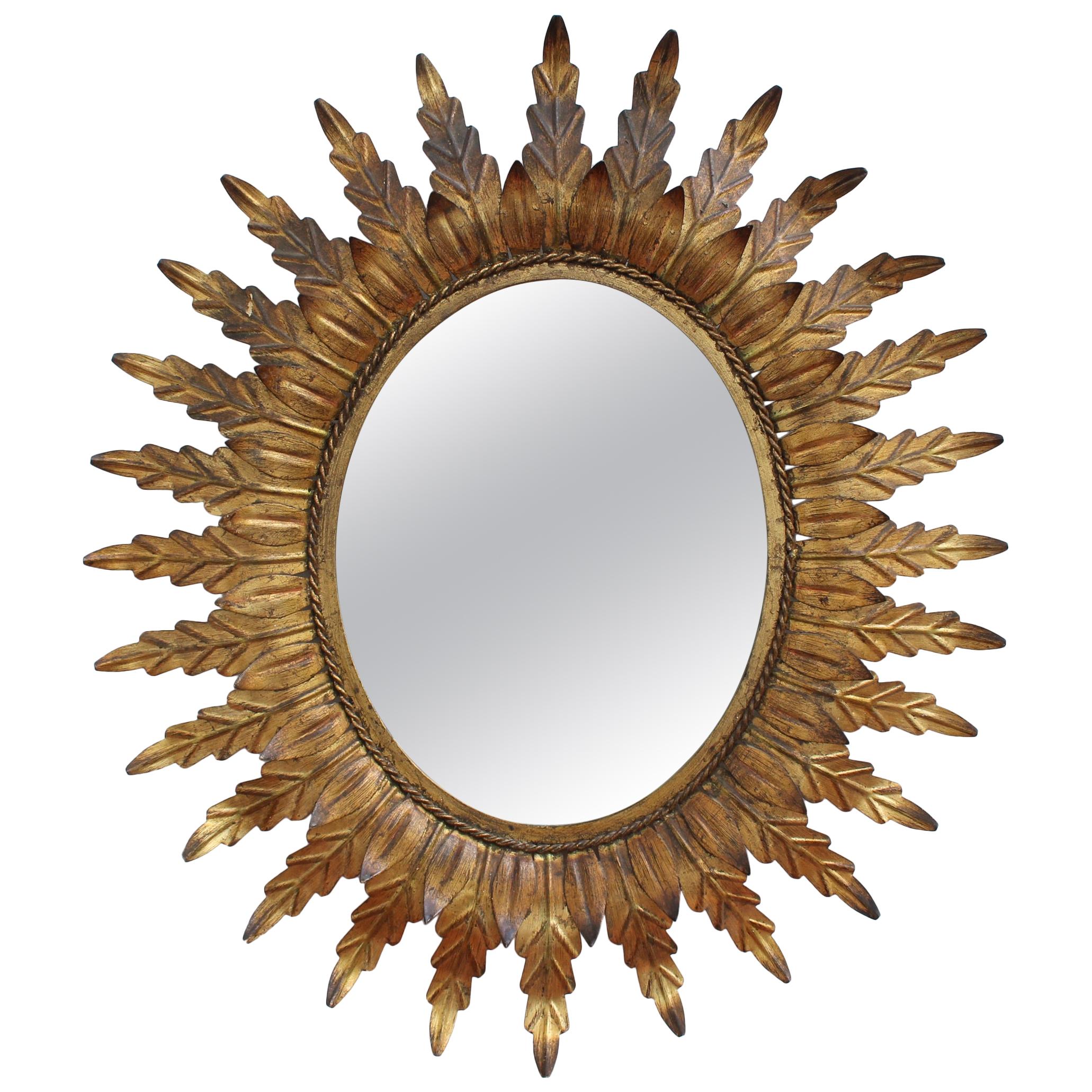 Spanish Gilt Metal Sunburst Mirror, circa 1960s