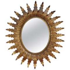 Spanish Gilt Metal Sunburst Mirror, circa 1960s