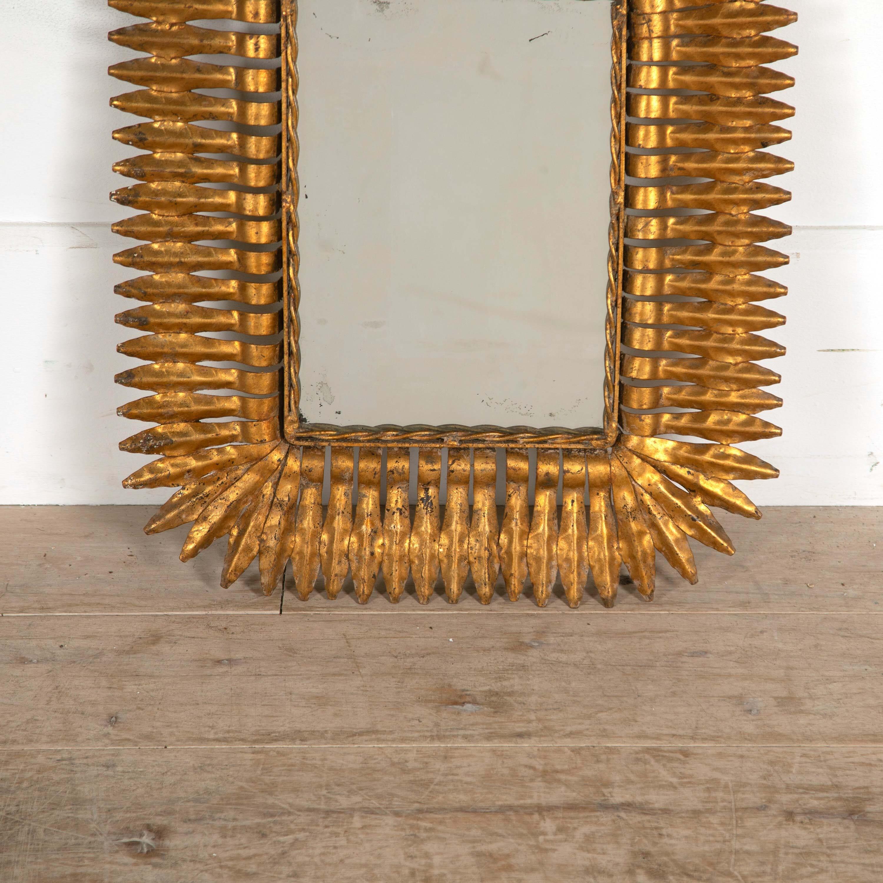 20th Century Spanish Gilt Metal Sunburst Mirror