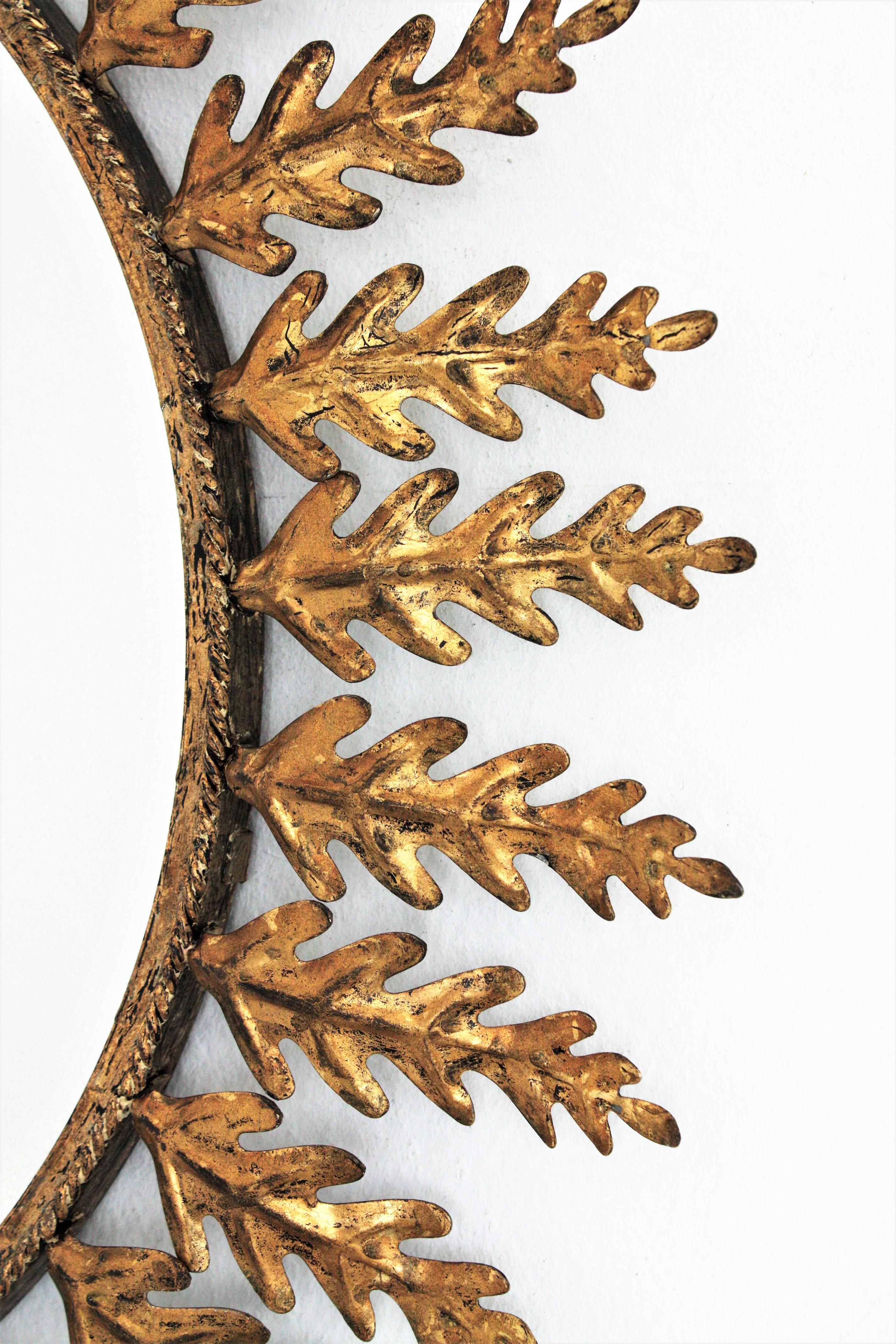 Spanish Sunburst Mirror with Foliage Frame, Gilt Metal, 1960s