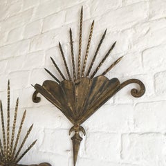 Spanish Gilt Metal Wall Sconces, 1950s Ferro Art