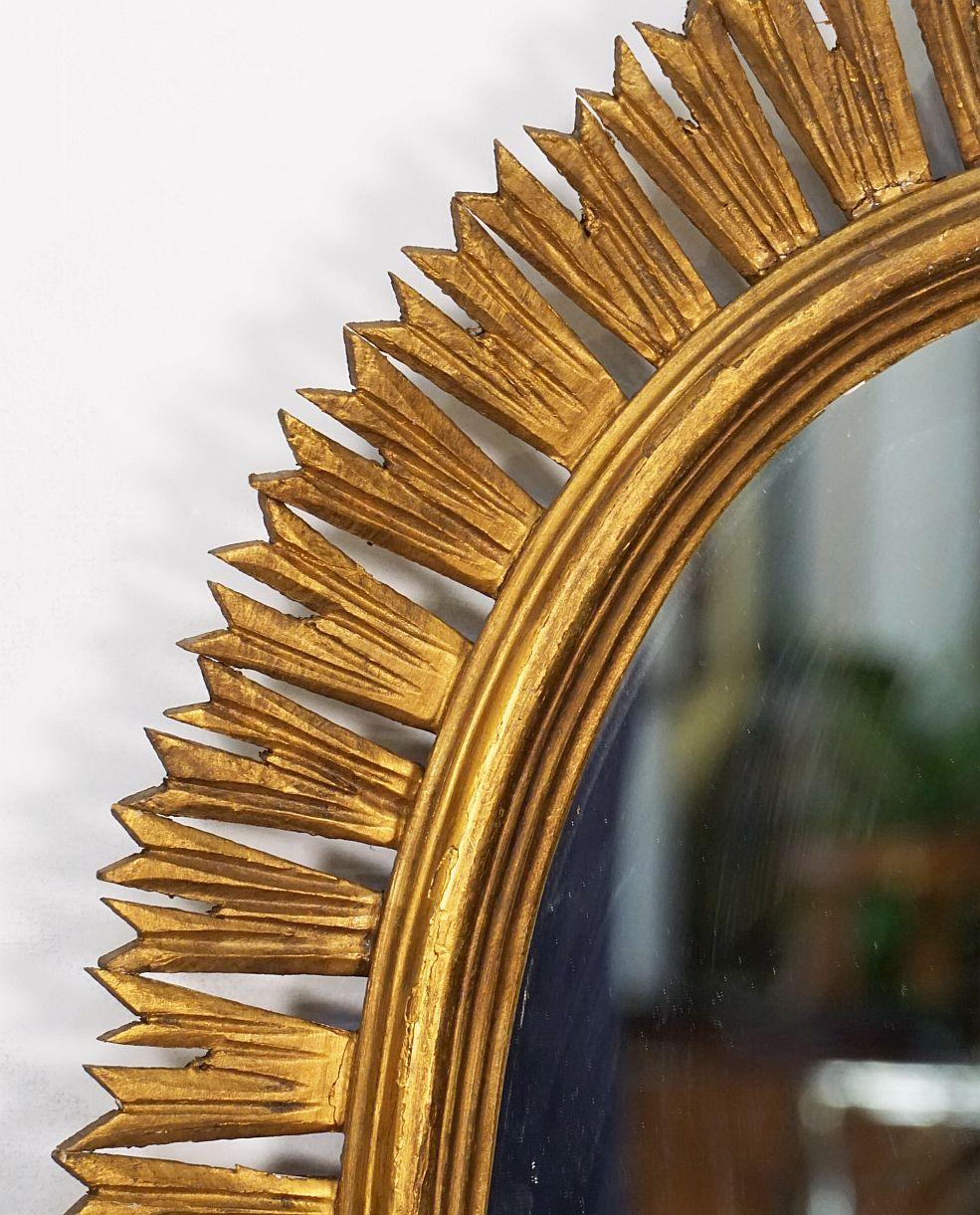 Art Deco Spanish Gilt Oval Starburst or Sunburst Mirror (H 31 1/2 x W 24 1/2)