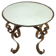 Spanish Gilt Round Coffee Table in Hand Forged Iron with Mirror Top