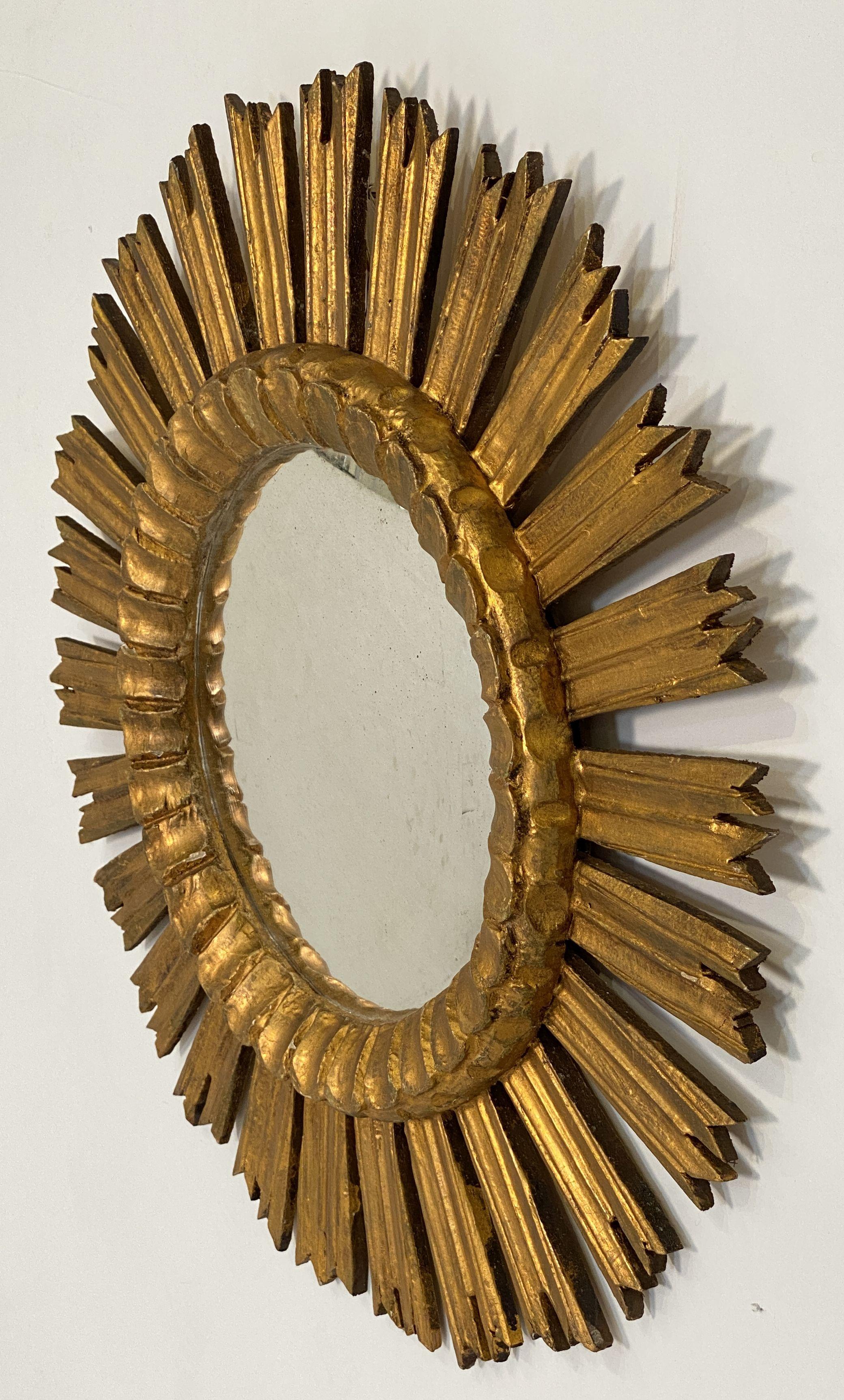 Espagnol Miroir convexe doré espagnol Sunburst ou Starburst (diamètre 21) en vente
