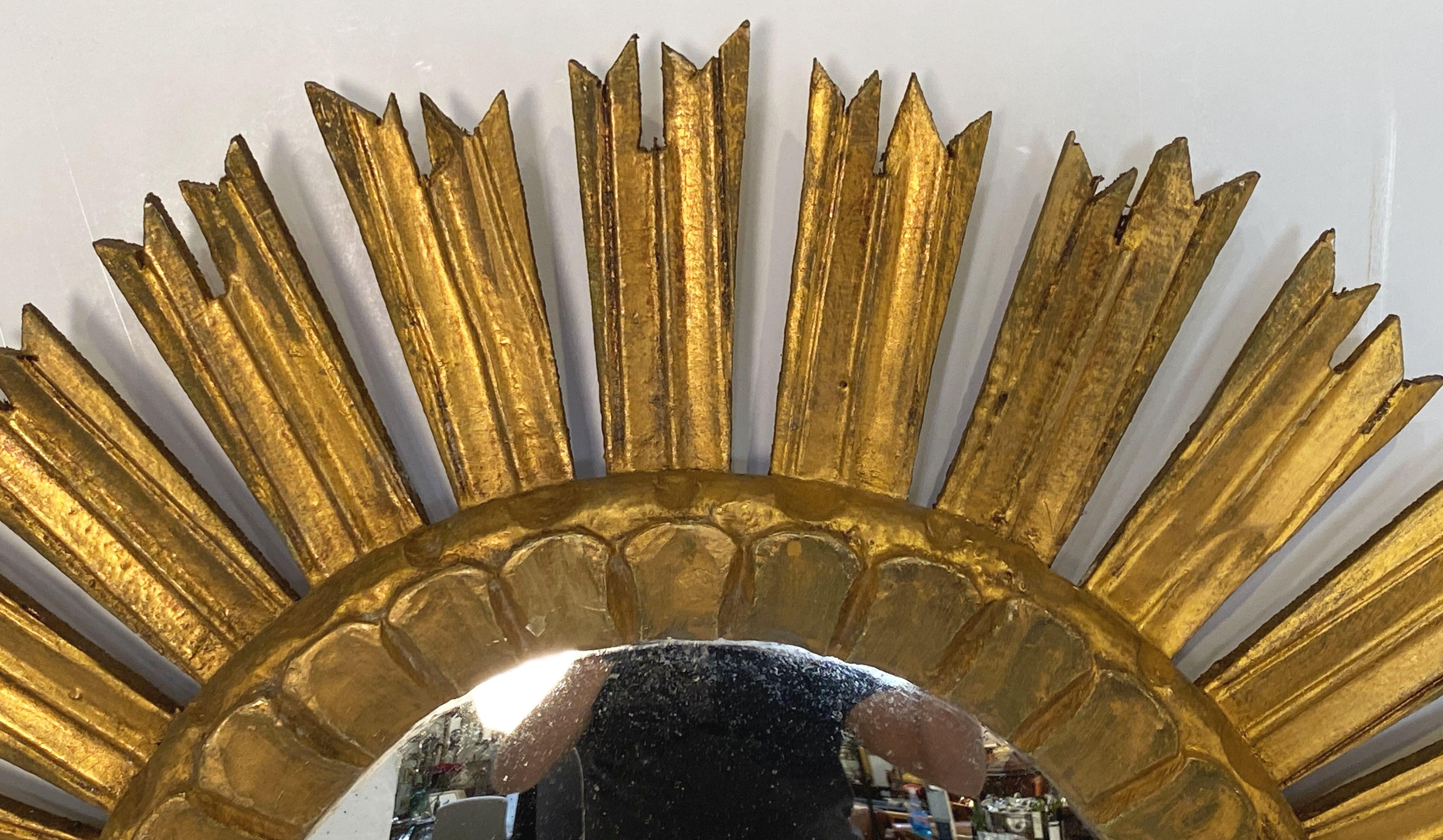 Verre Miroir convexe doré espagnol Sunburst ou Starburst (diamètre 21) en vente