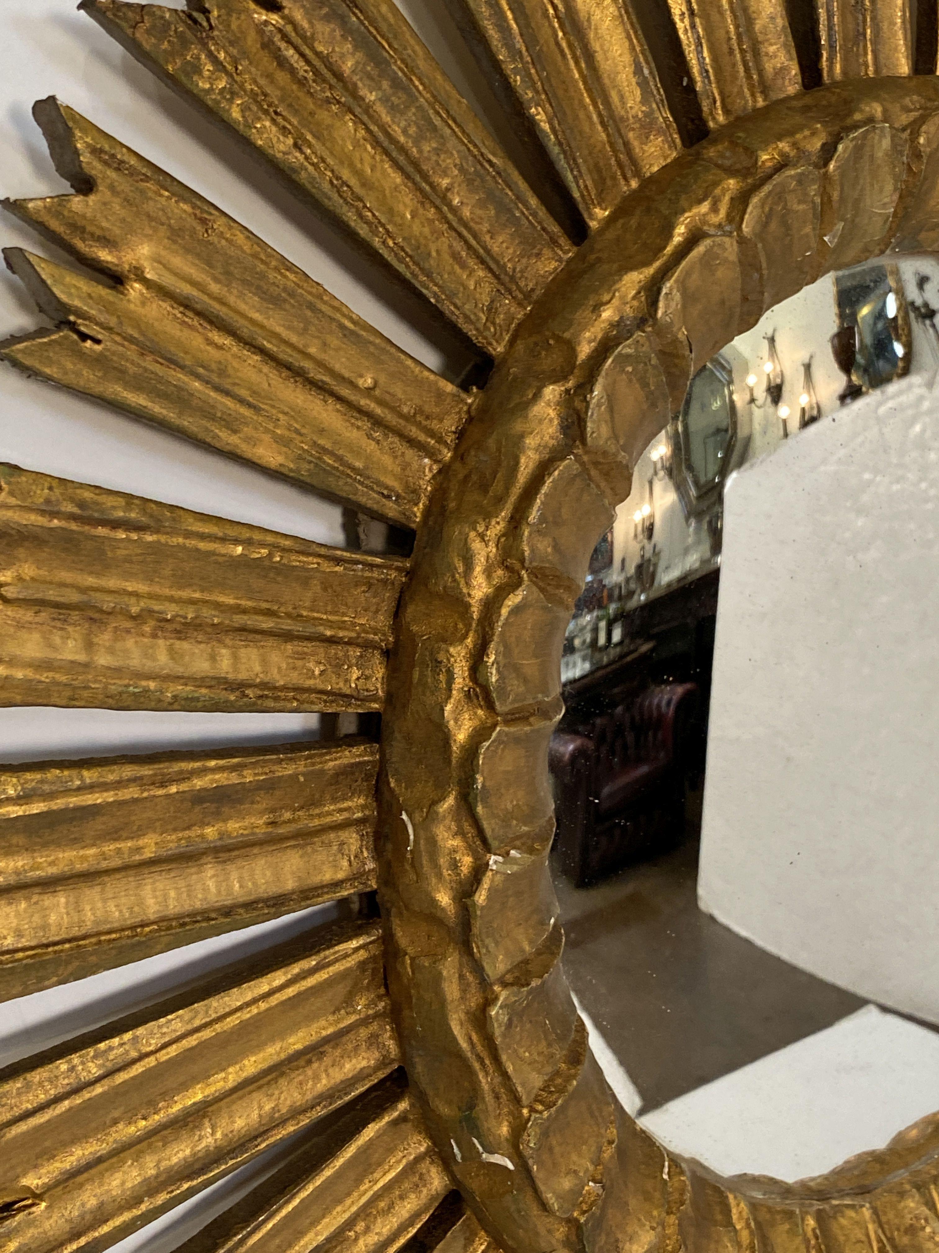 Miroir convexe doré espagnol Sunburst ou Starburst (diamètre 21) en vente 2