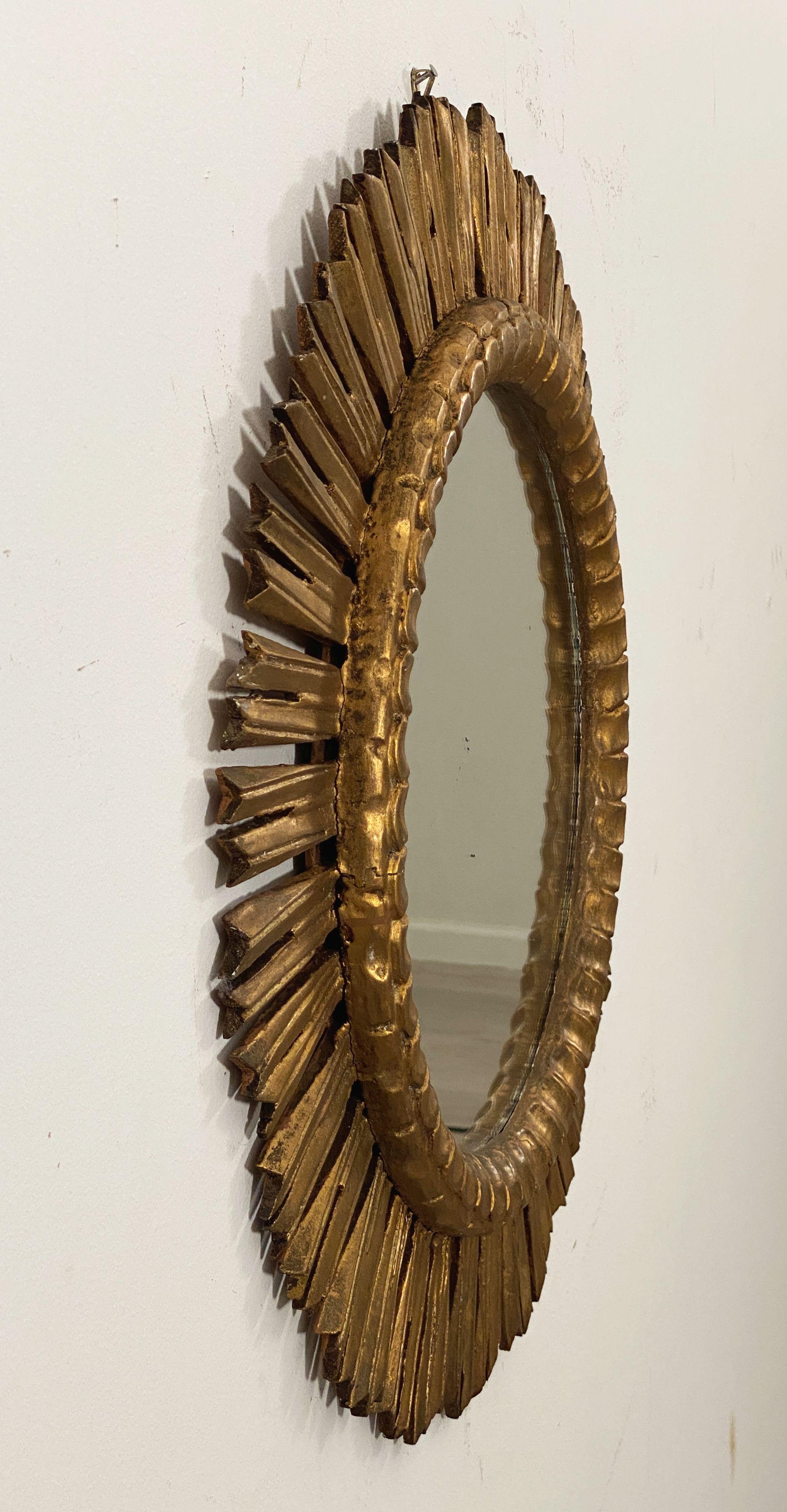 Mid-Century Modern Spanish Gilt Sunburst or Starburst Mirror (Diameter 24 1/2) For Sale