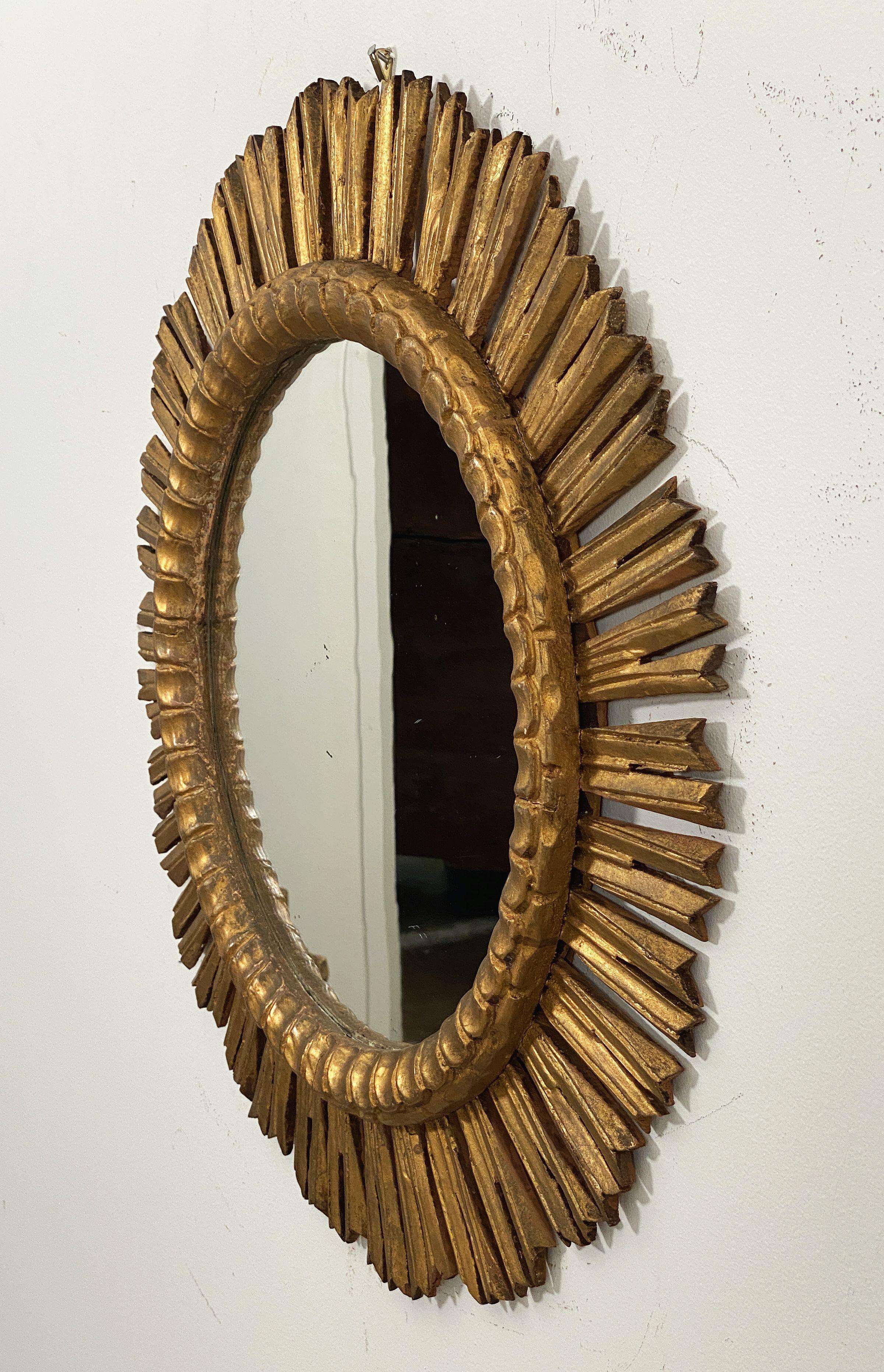 20th Century Spanish Gilt Sunburst or Starburst Mirror (Diameter 24 1/2) For Sale
