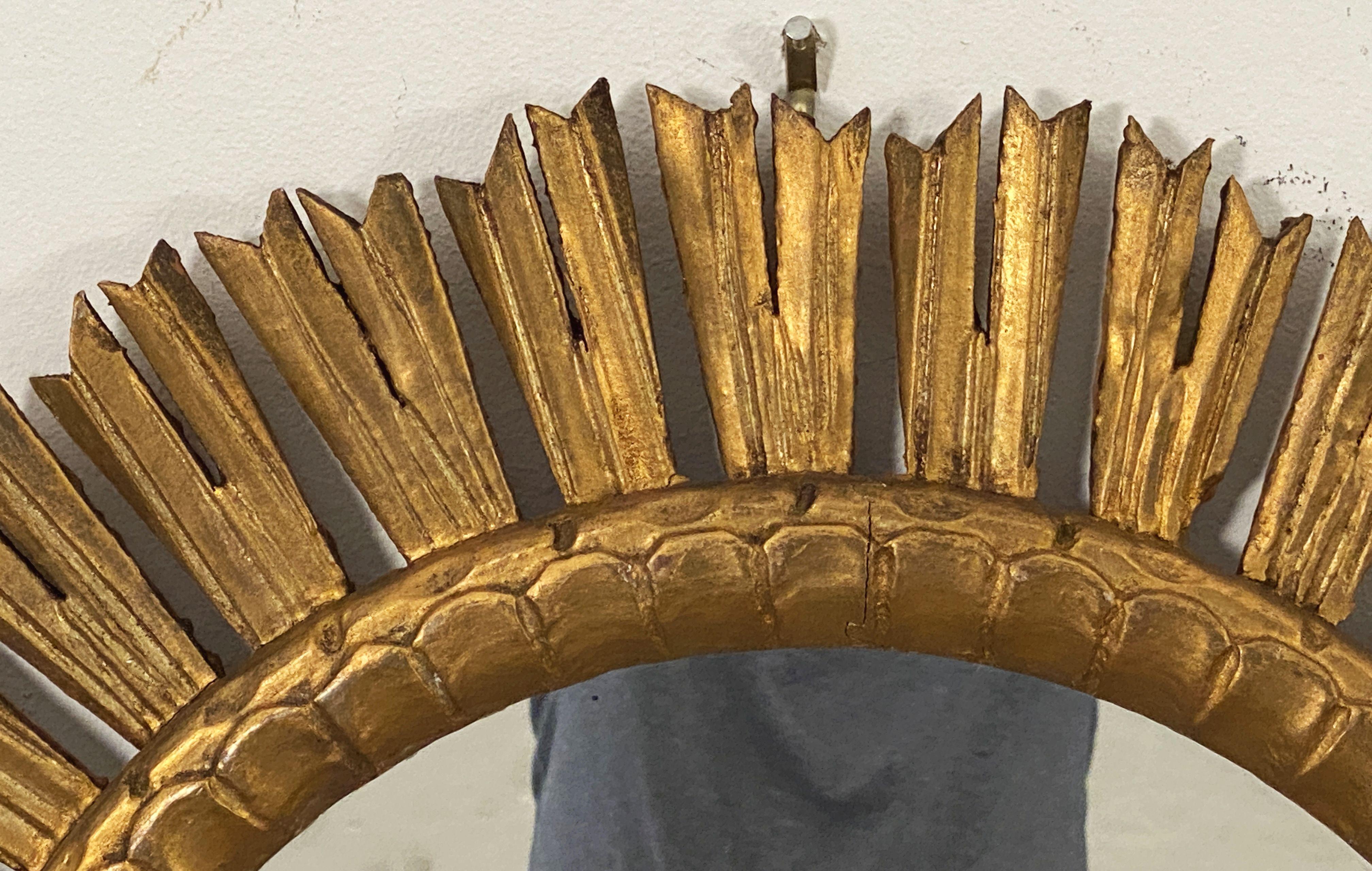 Glass Spanish Gilt Sunburst or Starburst Mirror (Diameter 24 1/2) For Sale