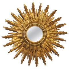 Spanish Gilt Two-Layer Starburst or Sunburst Mirror (Diameter 24)