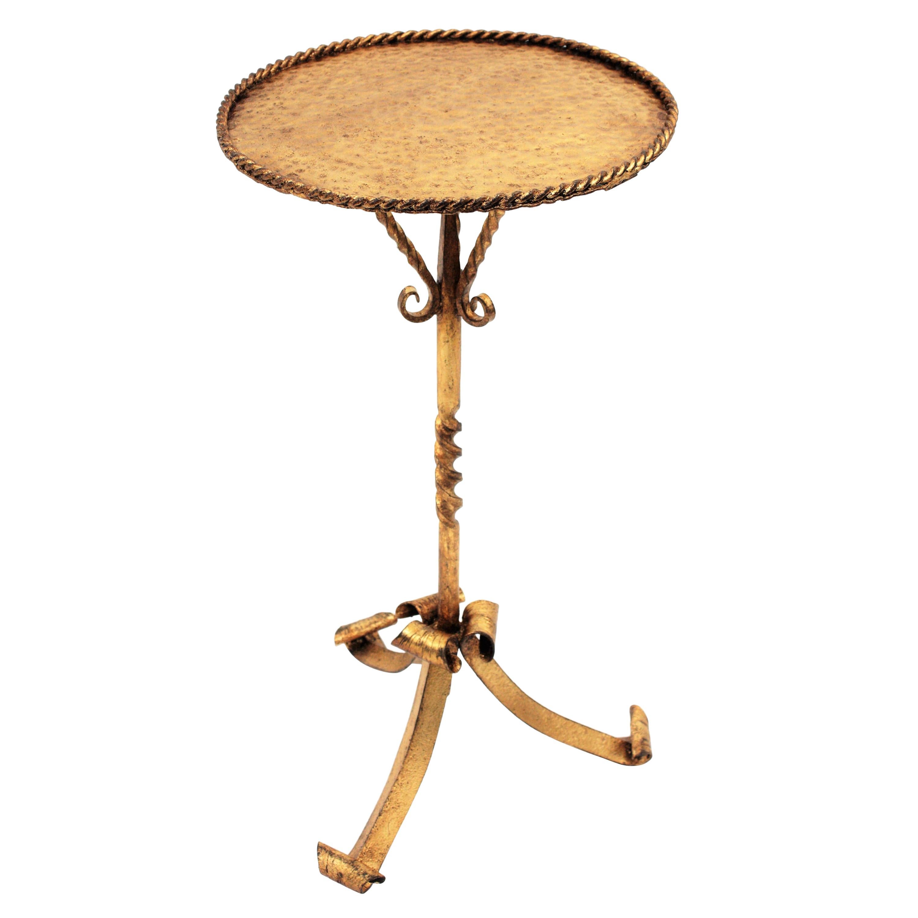 Mid-Century Modern Spanish Drinks Table, Gilt Wrought Iron, 1960s For Sale