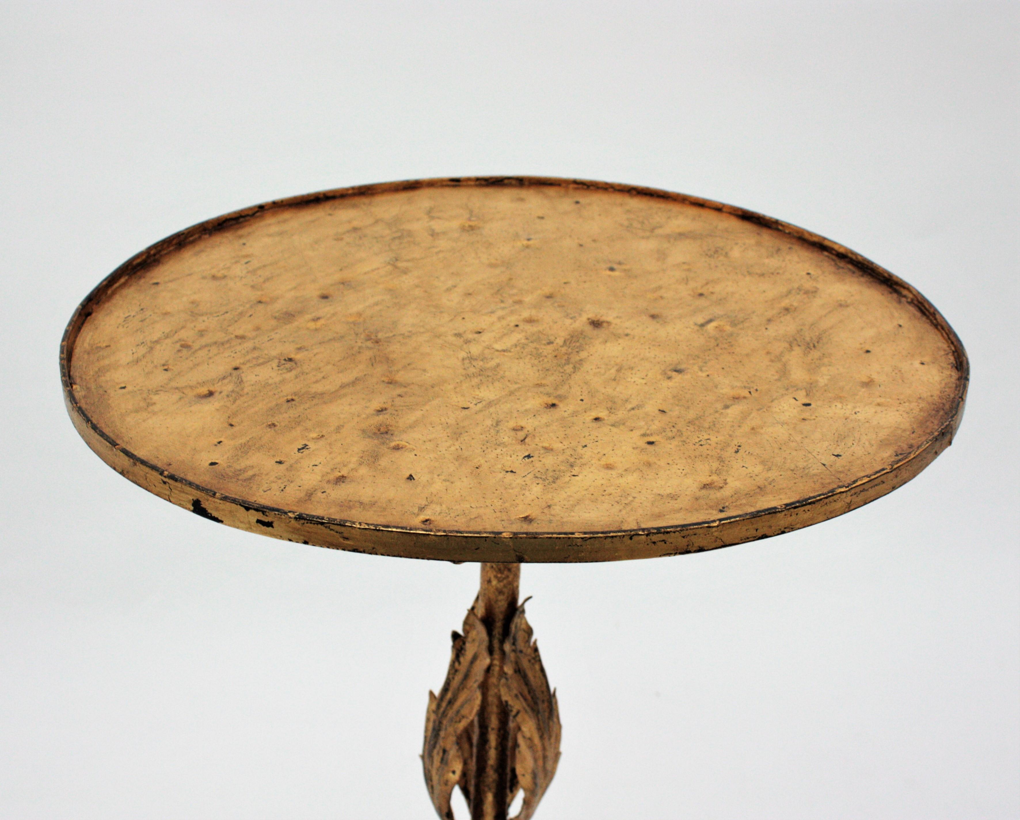 Spanish Gilt Wrought Iron Gueridon Drinks Table with Foliate Details, 1940s 3