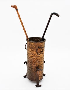 Spanish Wrought Gilt Iron Umbrella Stand / Planter with Ring Detail, 1940s