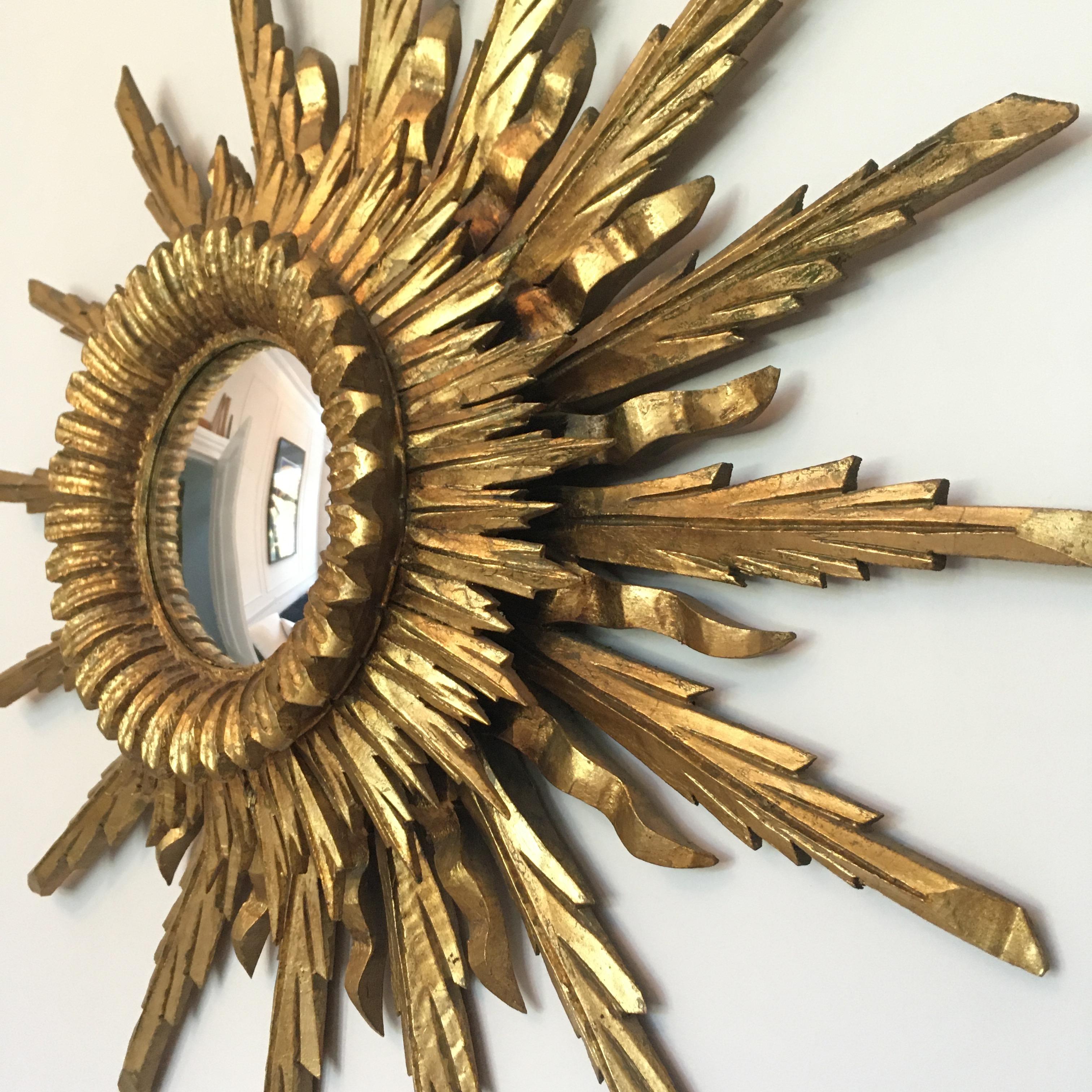 Hand-Crafted Spanish Giltwood Backlit Sunburst Mirror, circa 1930s
