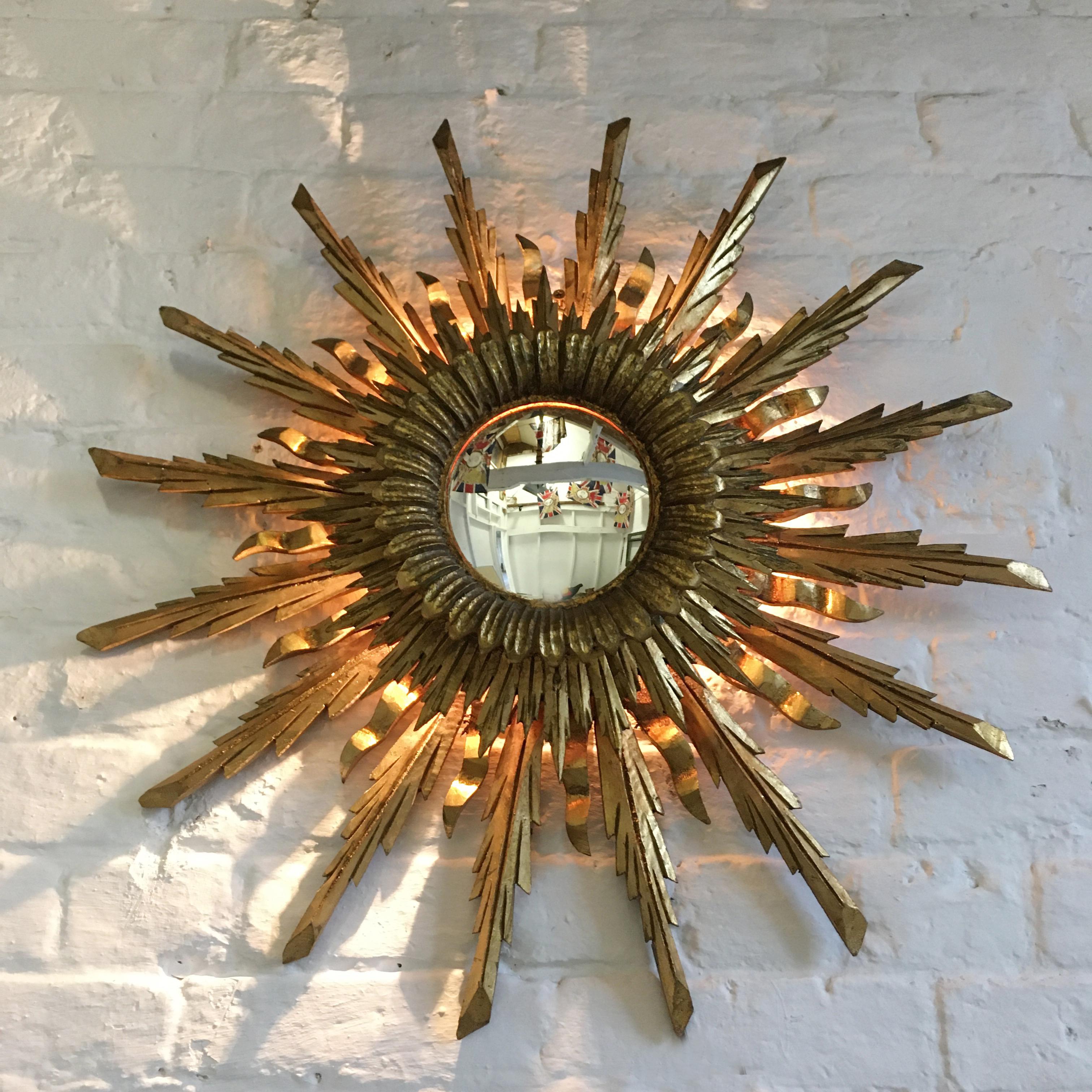 Spanish Giltwood Backlit Sunburst Mirror, circa 1930s In Good Condition In Hastings, GB