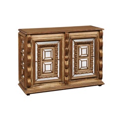 Spanish Giltwood & Mirrored Console Cabinet w/Geometric Panel Design