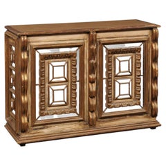 Spanish Giltwood & Mirrored Console Cabinet w/Geometric Panel Design