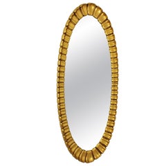 Spanish Giltwood Oval Sunburst Mirror, 1950s