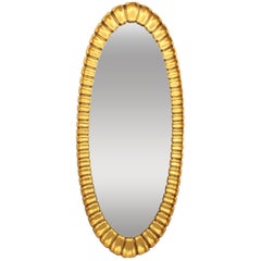 Spanish Giltwood Oval Sunburst Mirror, 1950s