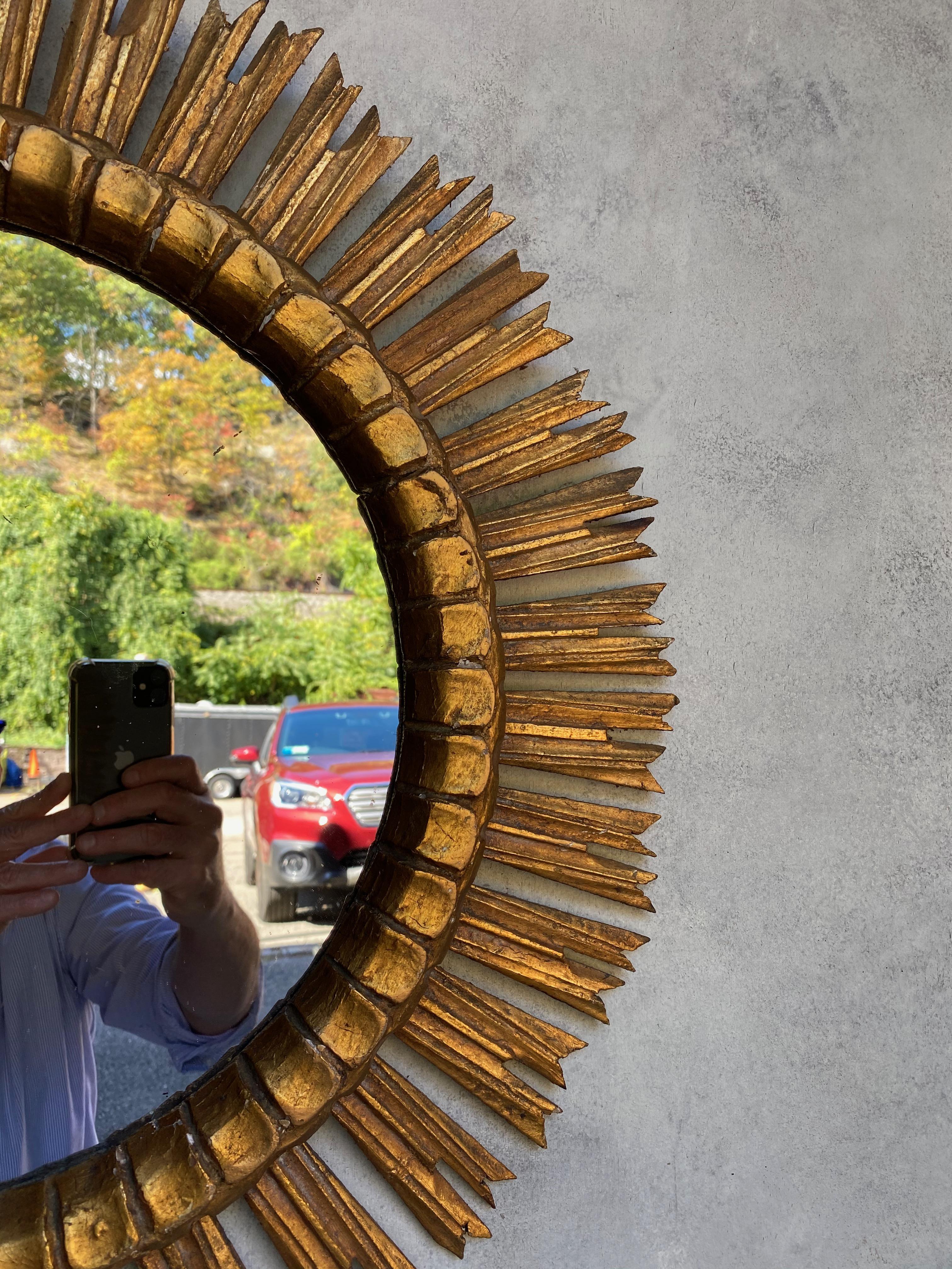 Spanish Giltwood Sunburst Mirror with Carved Frame 8