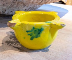 Spanish Glazed Ceramic Mortar in Yellow and Green Colour