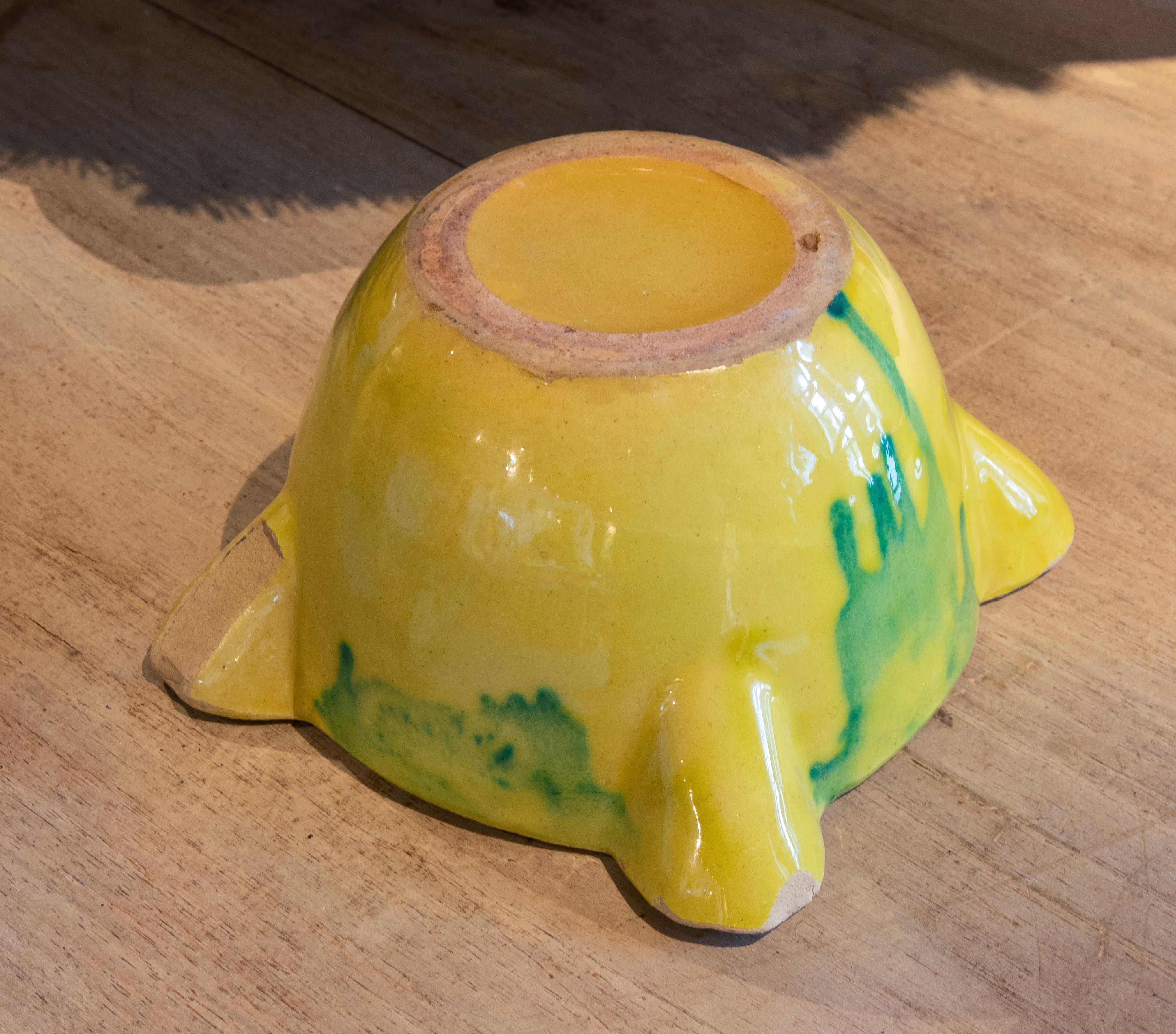 Spanish Glazed Ceramic Mortar in Yellow and Green Color For Sale 3