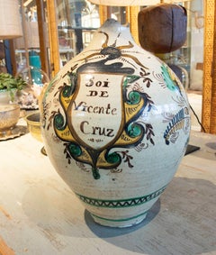 Spanish Glazed Ceramic Vase with the Inscription "Soi de Vicente Cruz"
