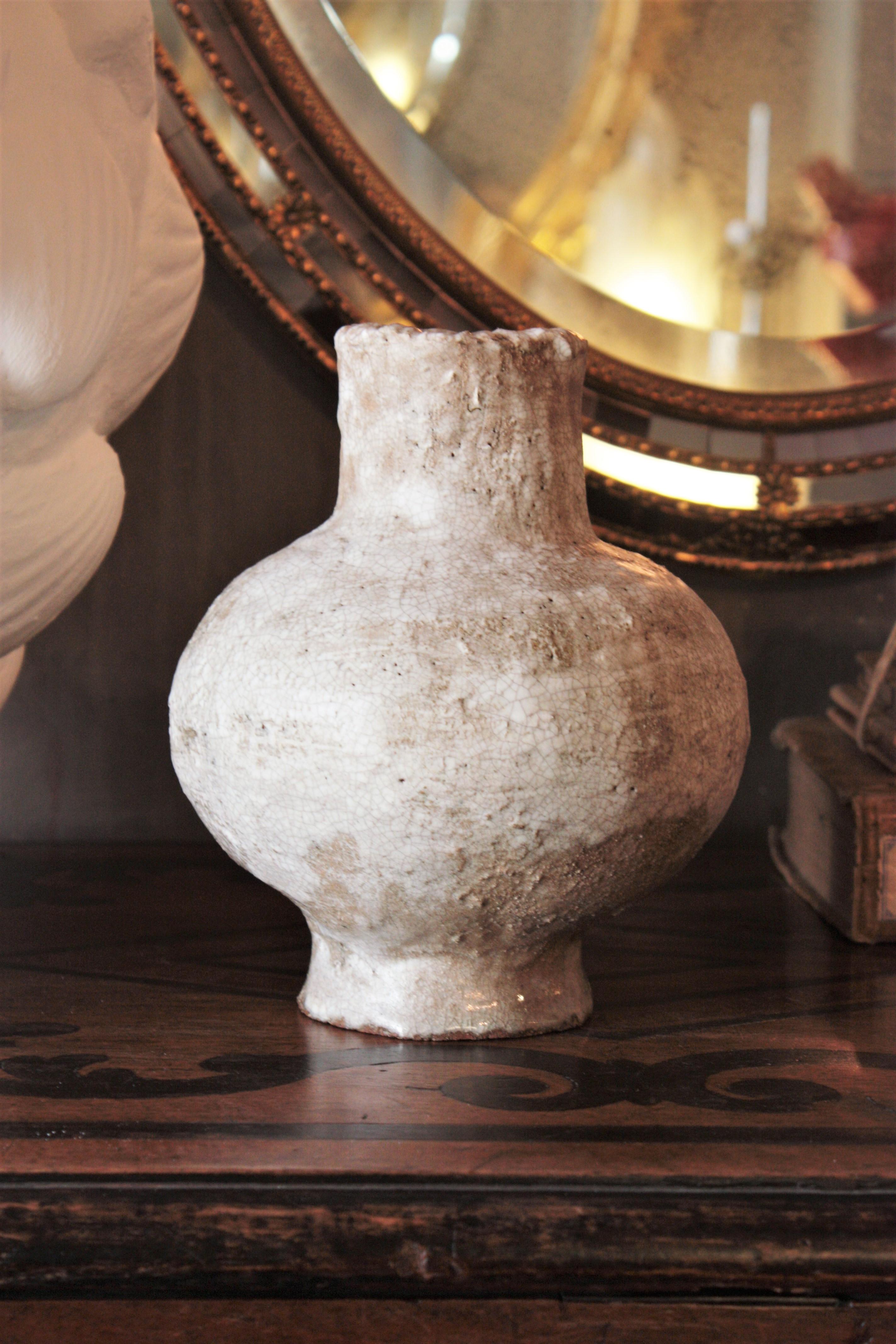 Spanish Glazed Terracotta Jar Vase, 1950s For Sale 4