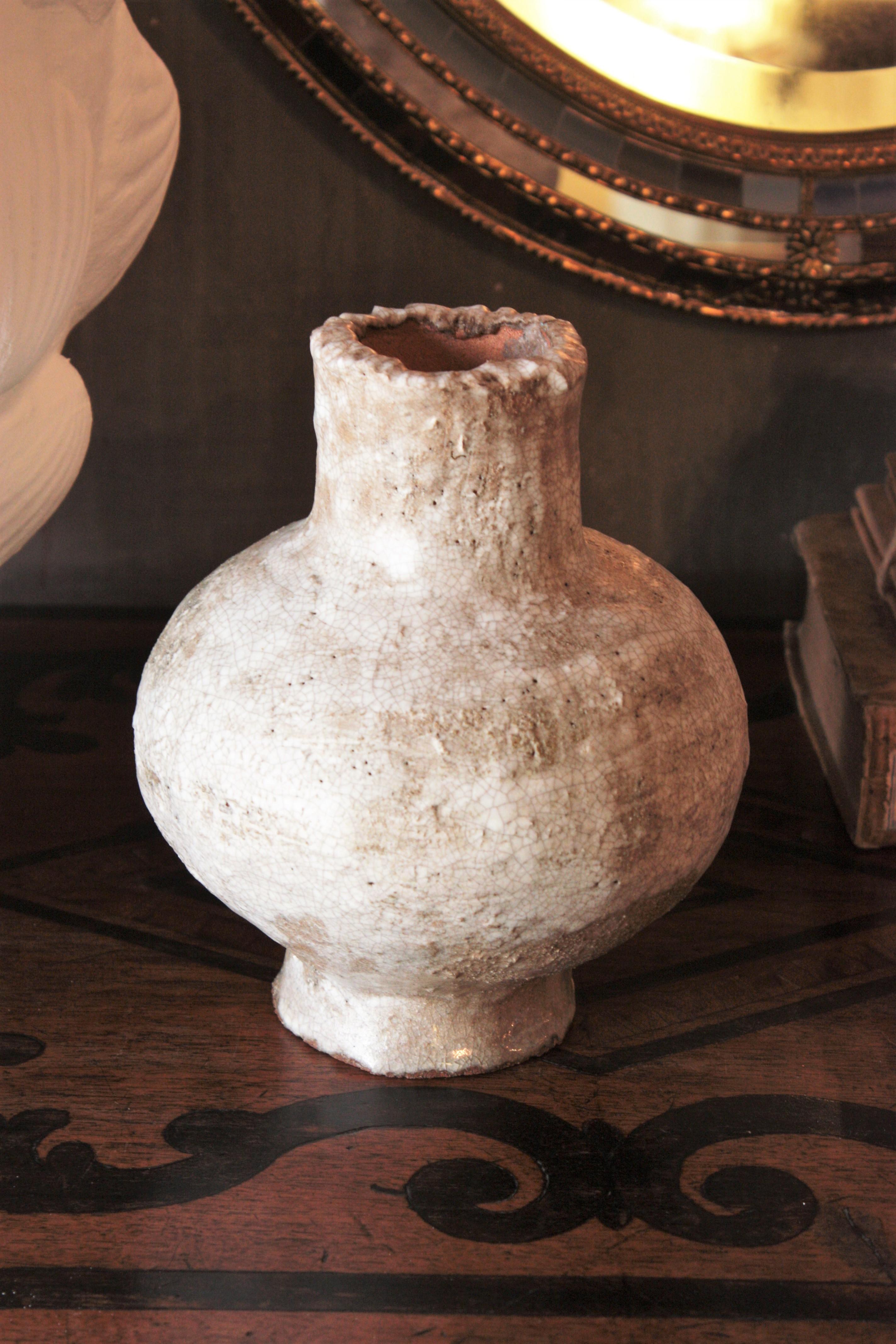 20th Century Spanish Glazed Terracotta Jar Vase, 1950s For Sale