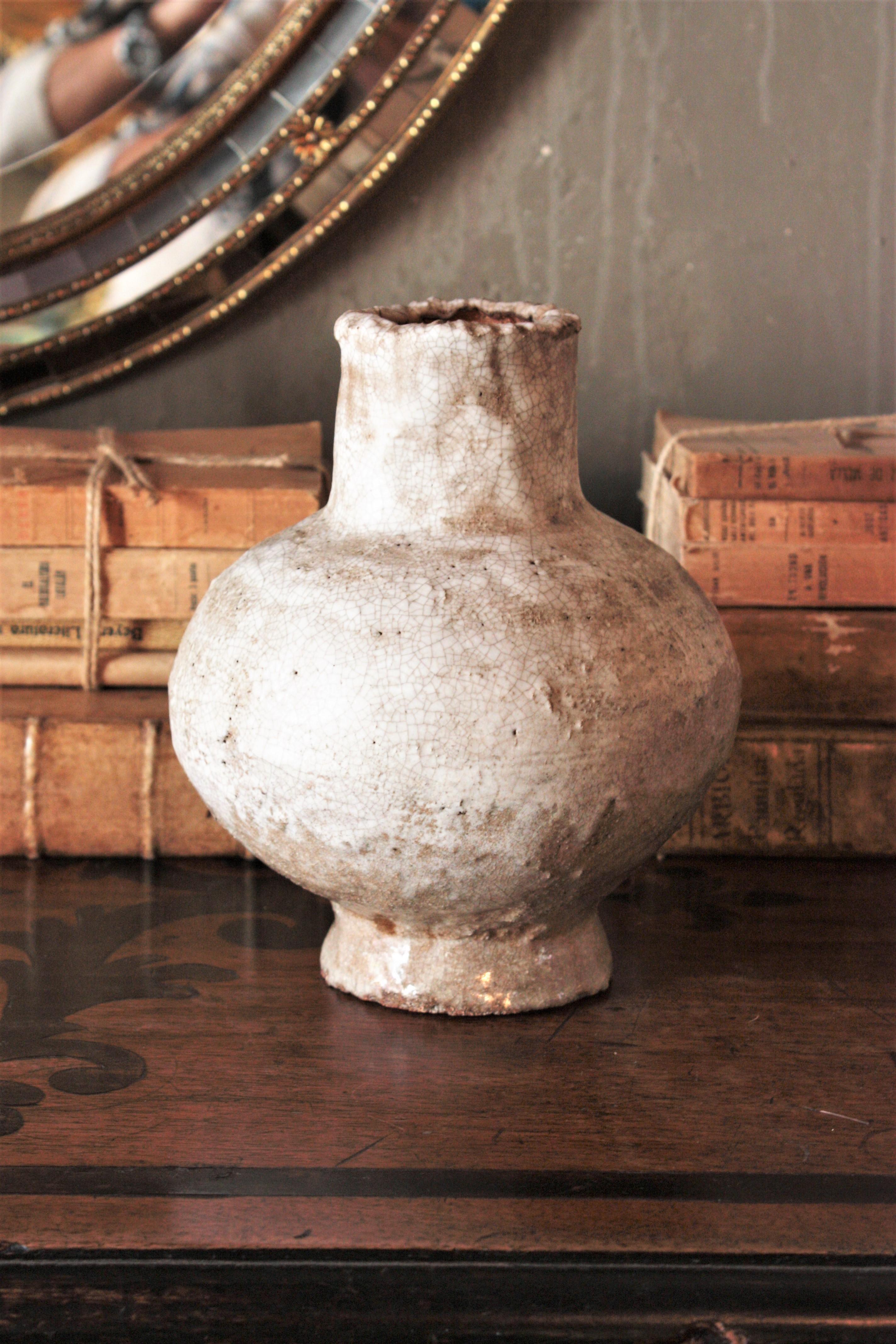 Ceramic Spanish Glazed Terracotta Jar Vase, 1950s For Sale