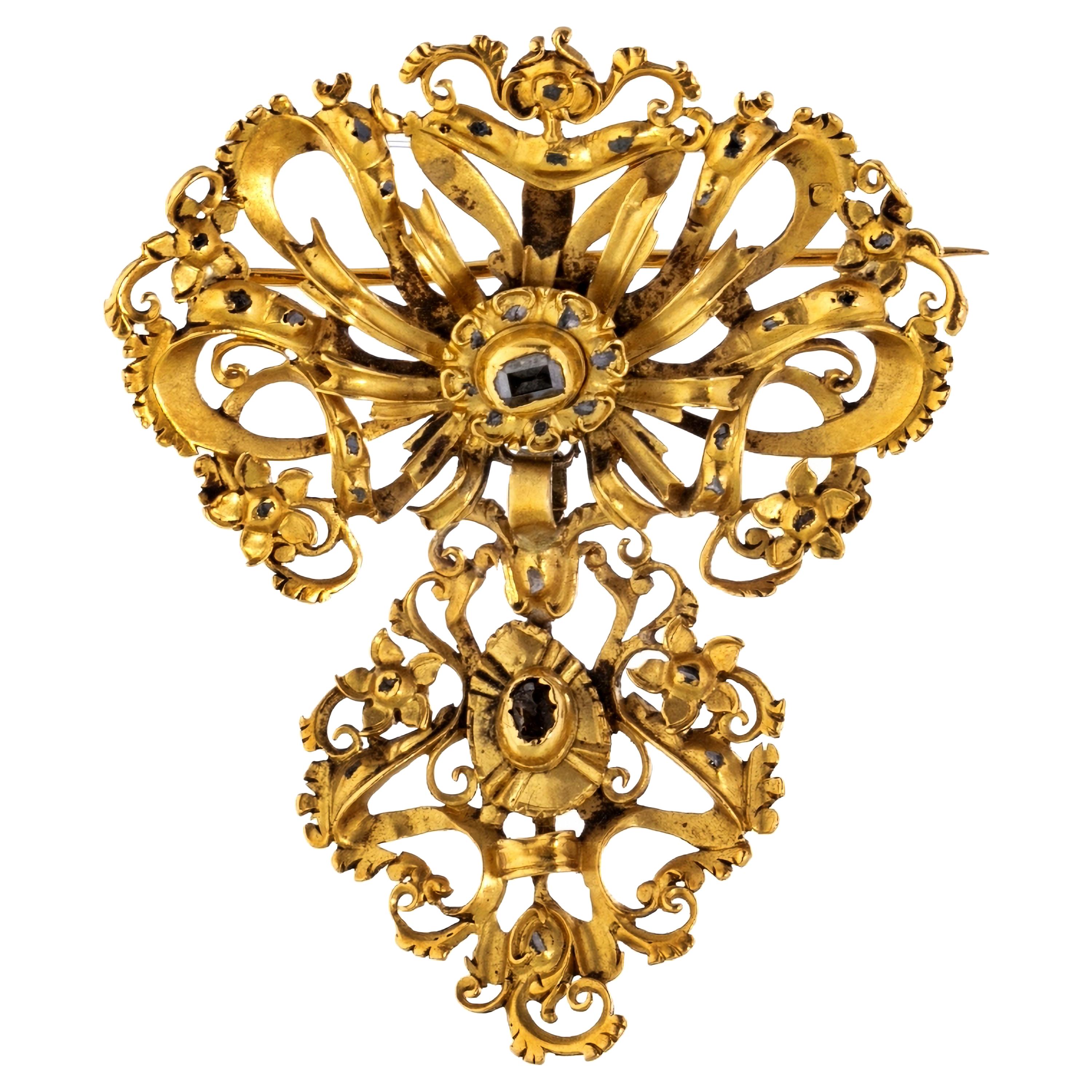 Spanish Gold and Diamonds Lace Pendant from the 18th Century For Sale