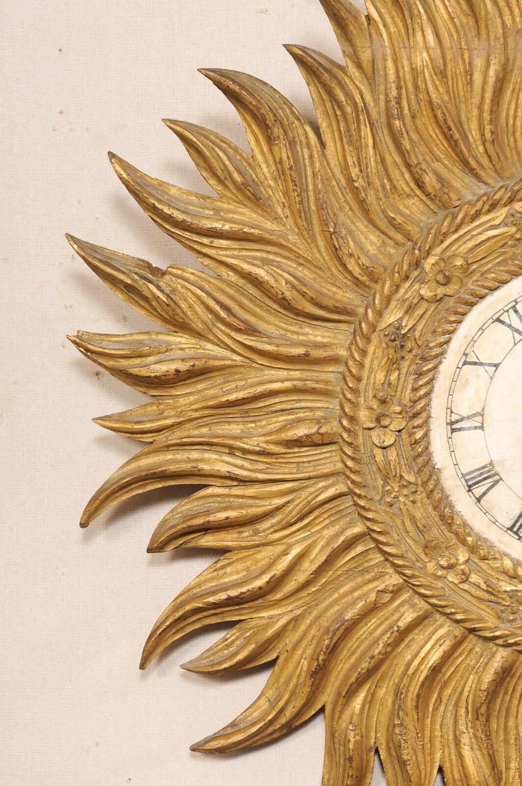 Spanish Gold Sunburst Wanduhr, 3 Ft. Durchmesser im Zustand „Gut“ im Angebot in Atlanta, GA