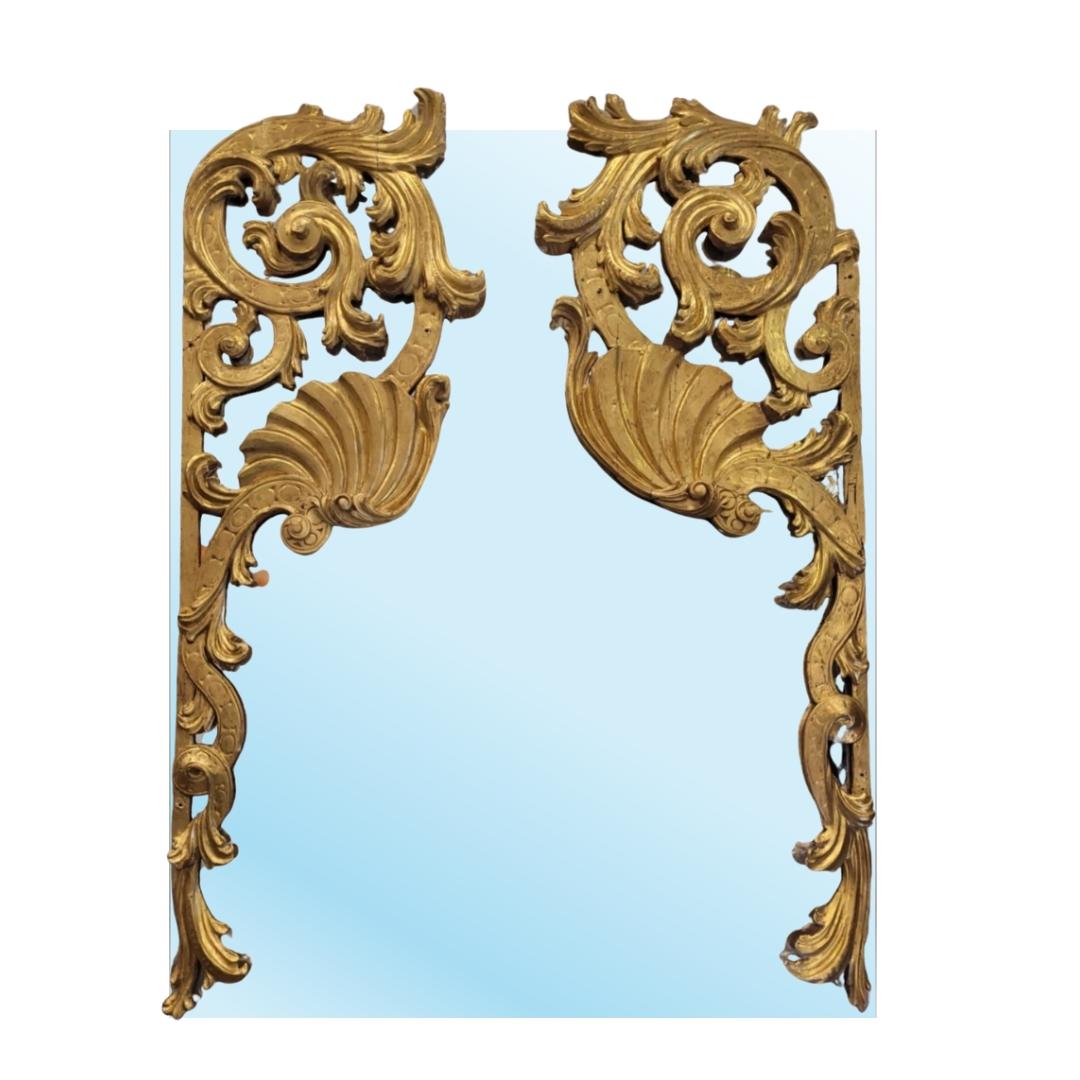 Spanischer Spiegel aus goldenem Holz, hergestellt aus Fragmenten eines Altarbildes, Barock im Angebot 9