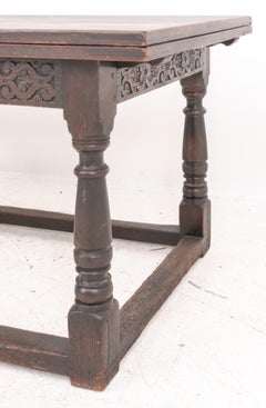 Spanish Gothic Revival Oak Draw Leaf Dining Table