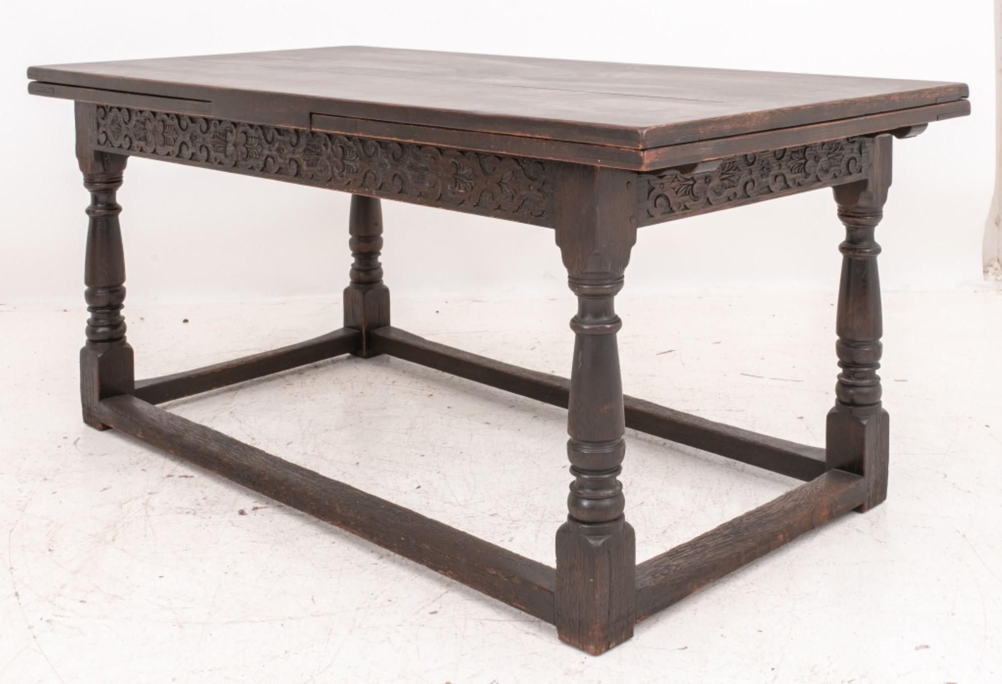 19th Century Spanish Gothic Revival Oak Draw Leaf Dining Table For Sale