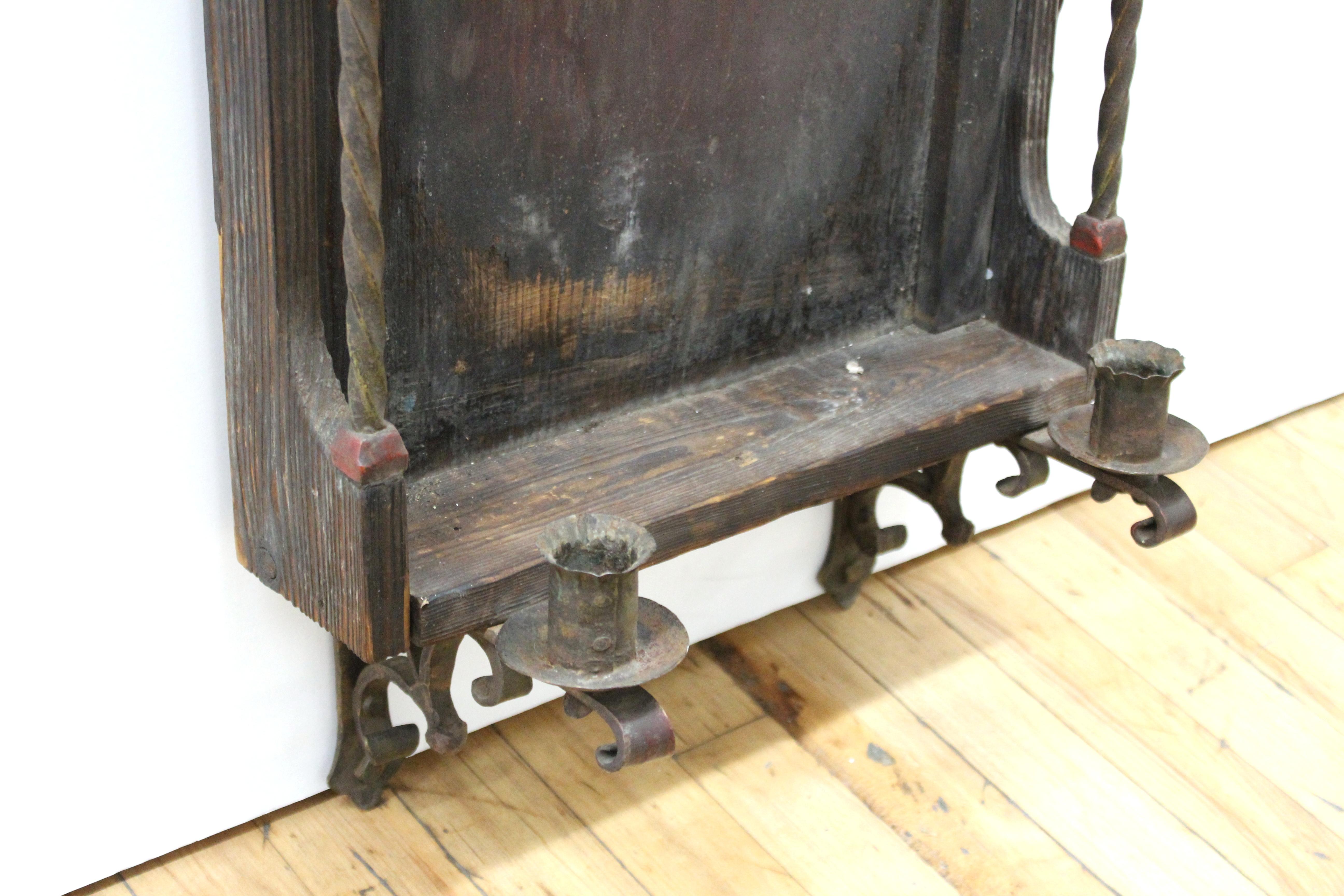 Spanish Gothic Revival Wrought Iron Wall Niche Altar Frame with Candle Sconces 3