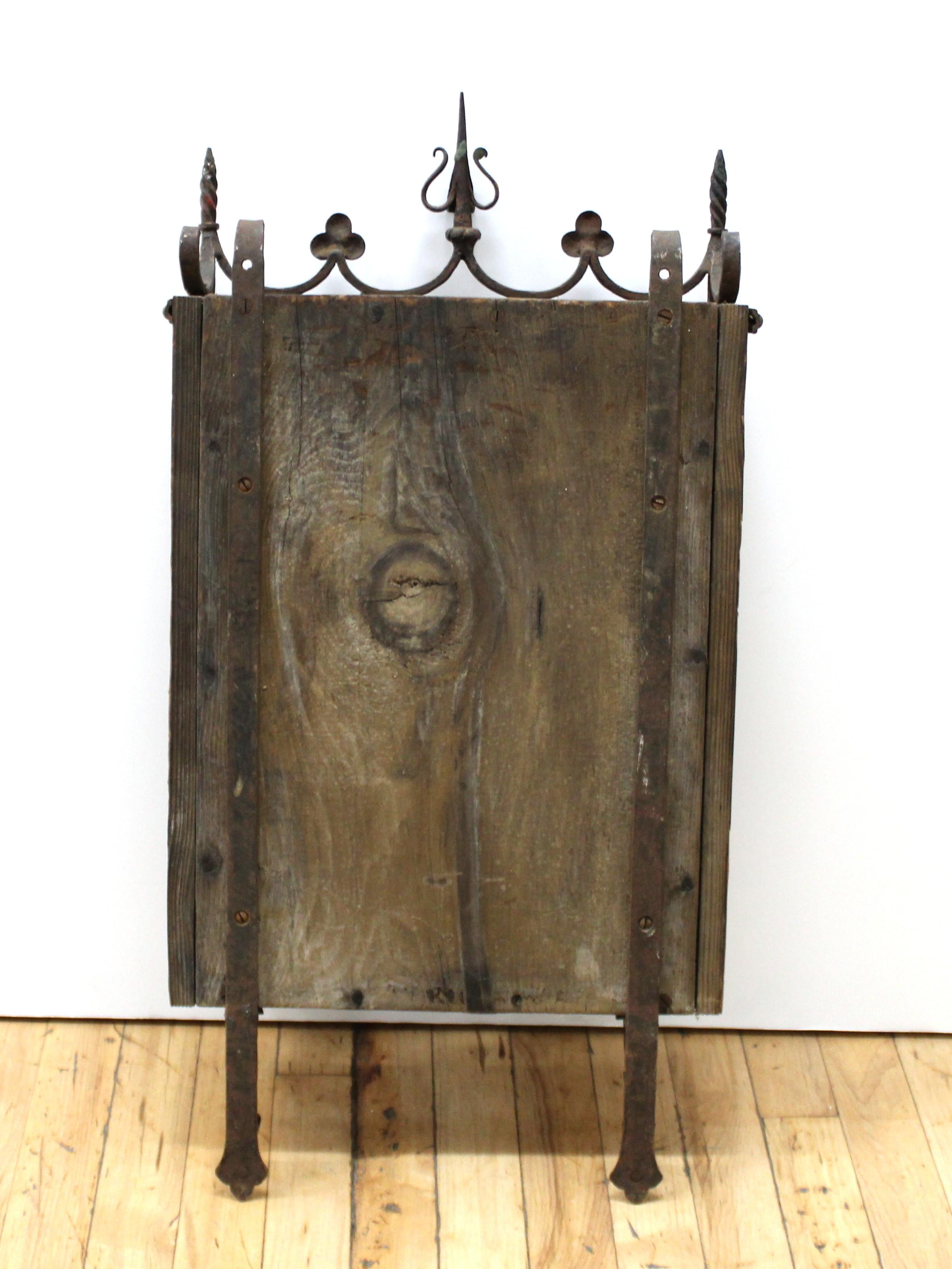 Spanish Gothic Revival Wrought Iron Wall Niche Altar Frame with Candle Sconces 3