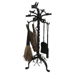 Soporte para Juego de Herramientas de Chimenea con Motivo de Dragón de Estilo Gótico Español, Hierro Forjado Negro