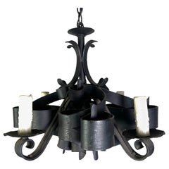 Spanish Gothic Style Hand Wrought Iron Chandelier C. 1940's