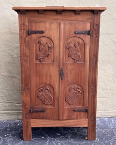 Spanish Gothic Style Walnut Entry Wardrobe with Five hangers and carvings