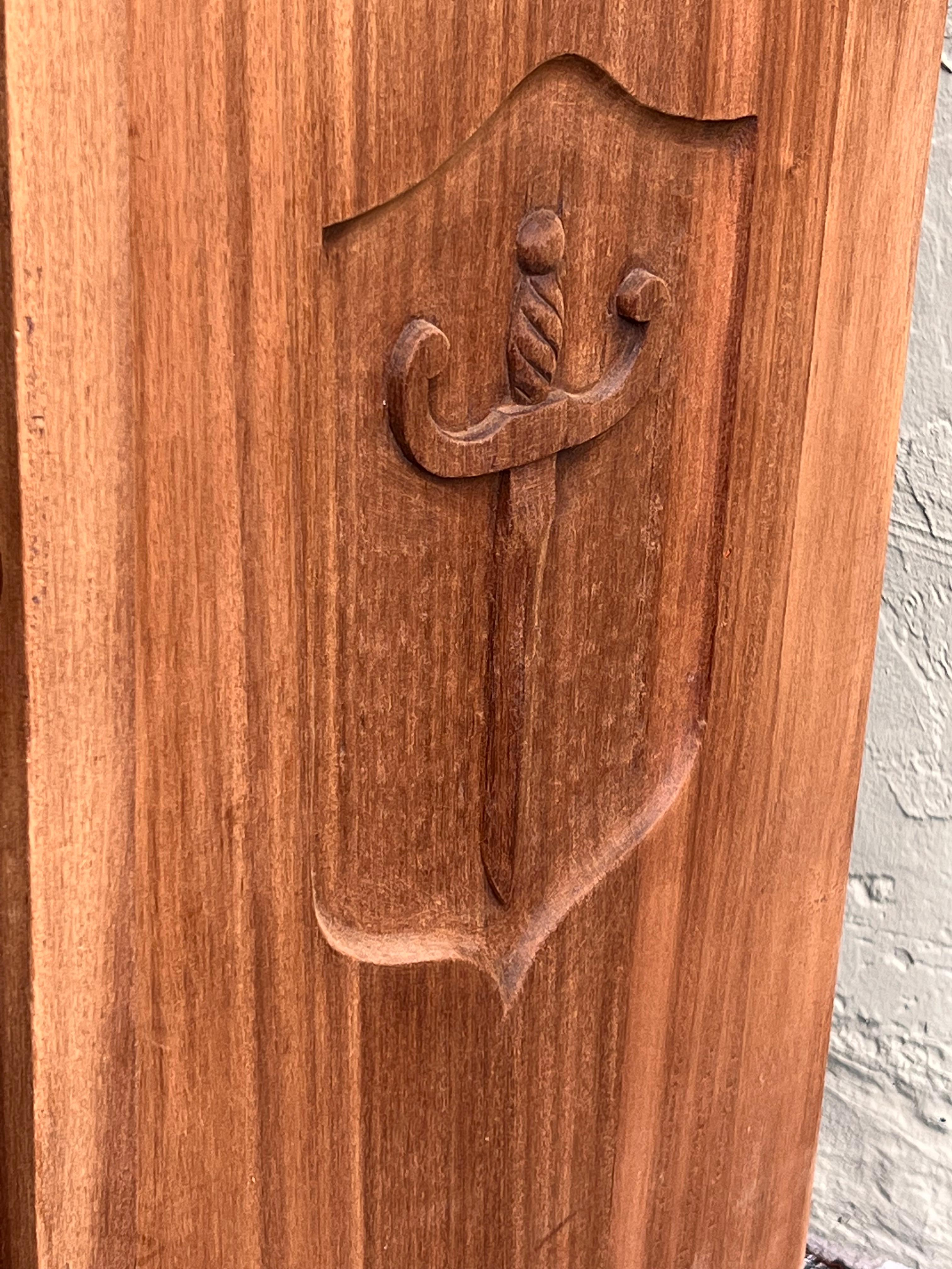 Spanish Gothic Style Walnut Entry Wardrobe with Five hangers and carvings For Sale 1
