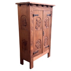 Spanish Gothic Style Walnut Entry Wardrobe with Five hangers and carvings
