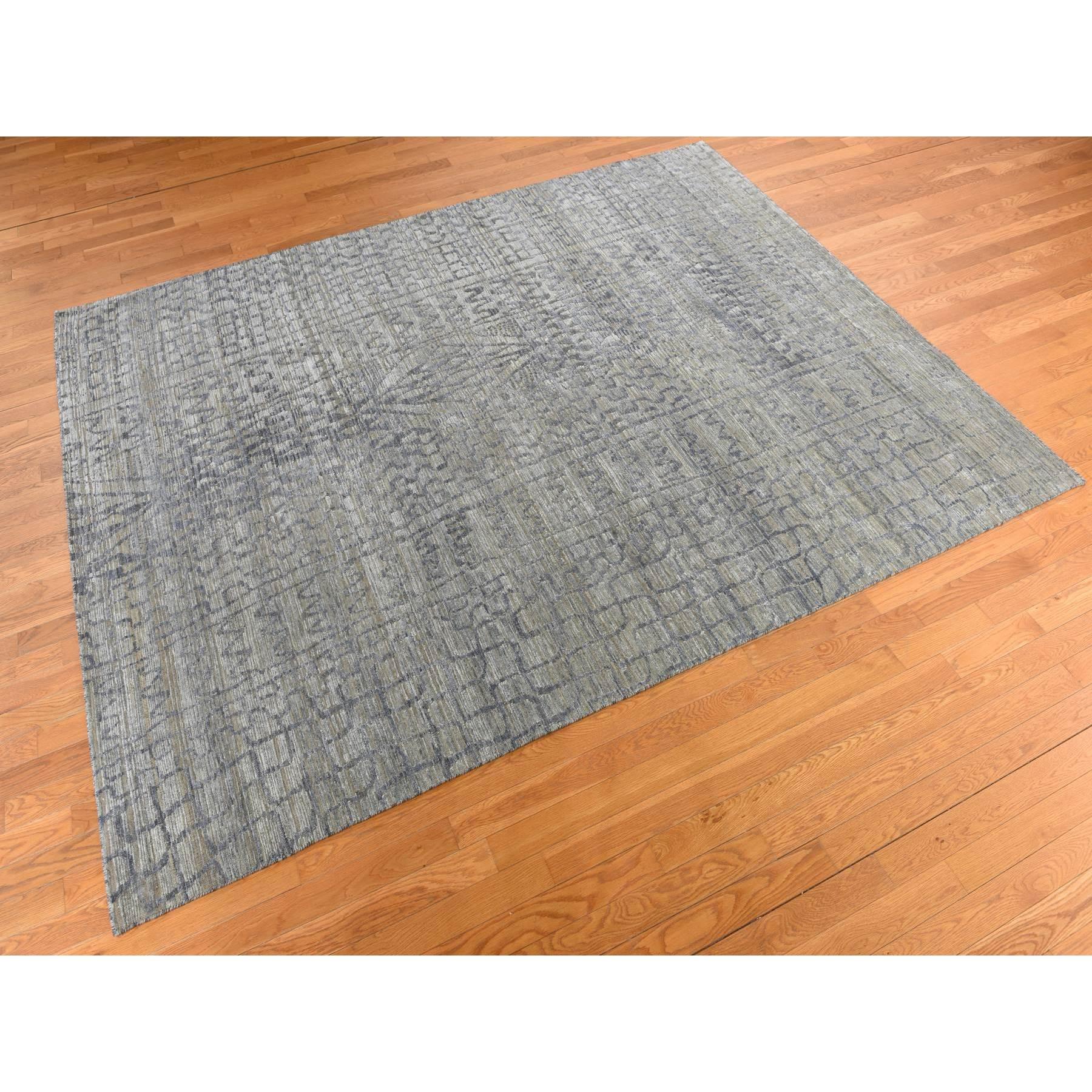 Alfombra Oriental Anudada a Mano 100% Seda con Influencia Bereber Gris Española Tono sobre Tono Moderno en venta
