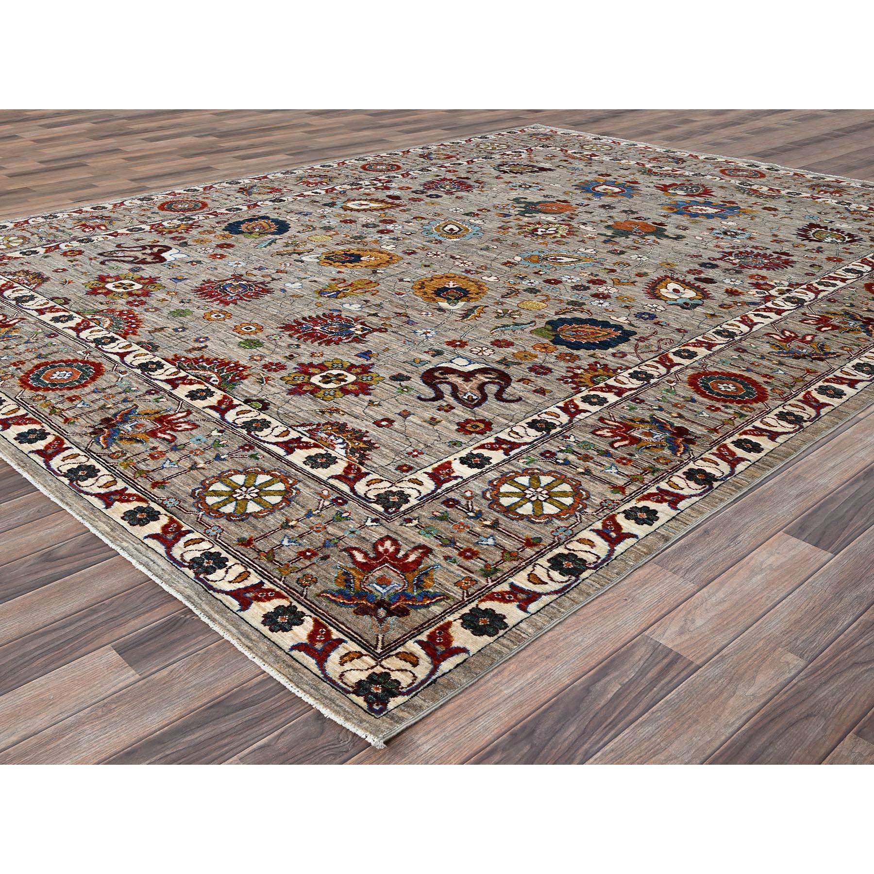 Medieval Spanish Gray Hand Knotted Sultani Floral Pattern Wool Oriental Rug 8'10