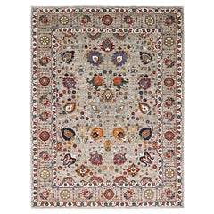 Tapis oriental espagnol gris Sultani noué à la main à motif floral 8'10" x 11'7"