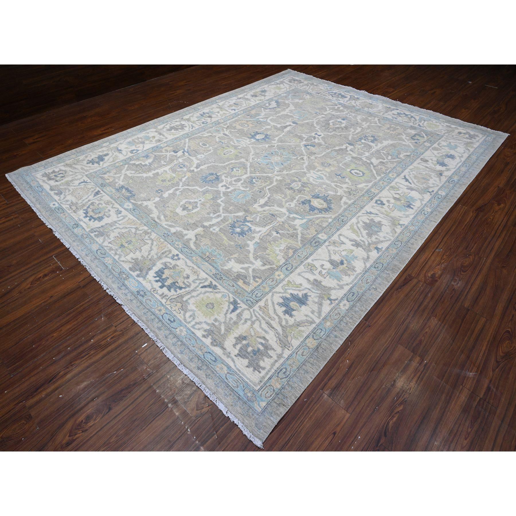 Oushak Spanish Gray Organic Wool Mahal Design Hand Knotted Oriental Rug 9'1