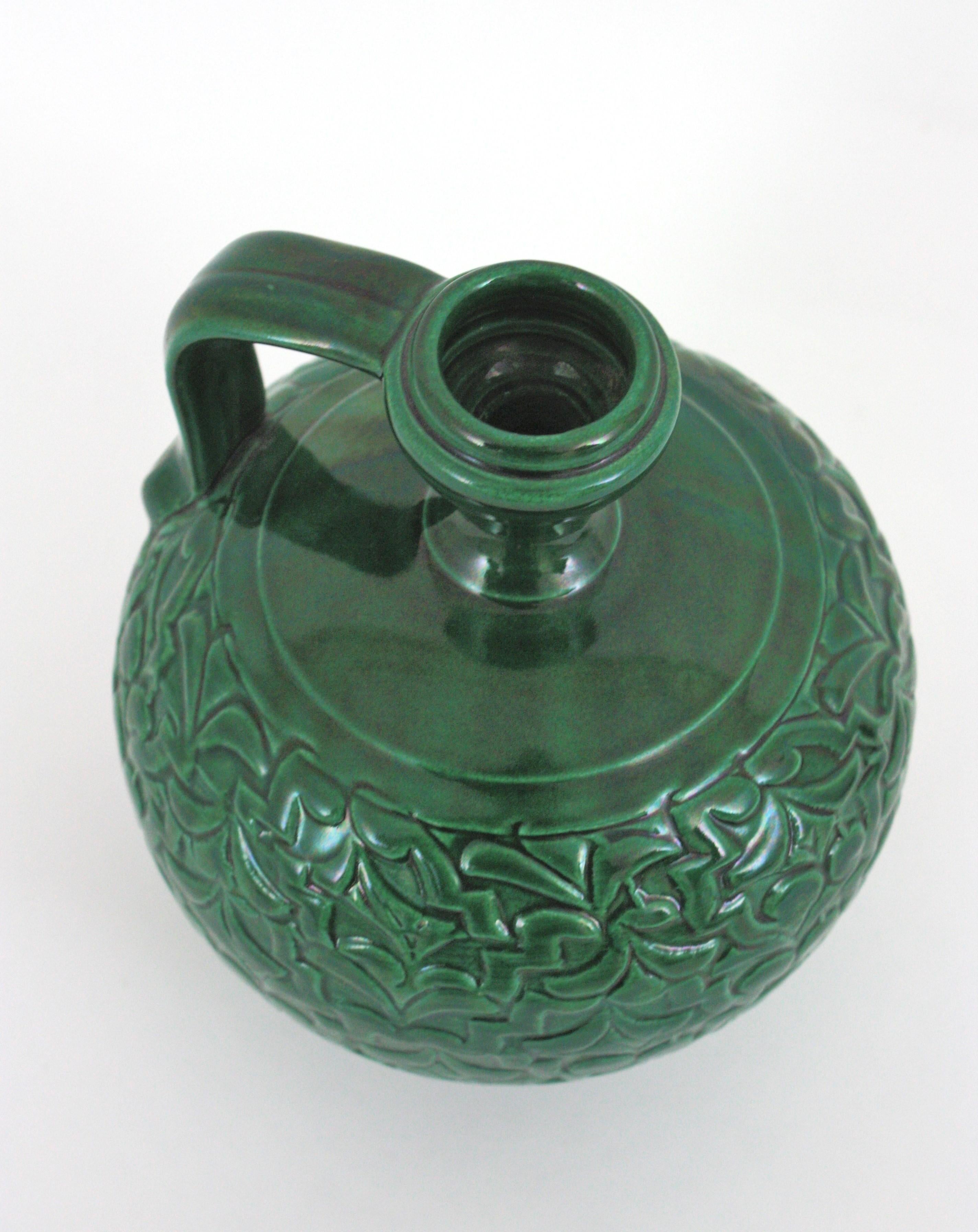 Vaso brocca in ceramica verde spagnola, anni '50 in vendita 2