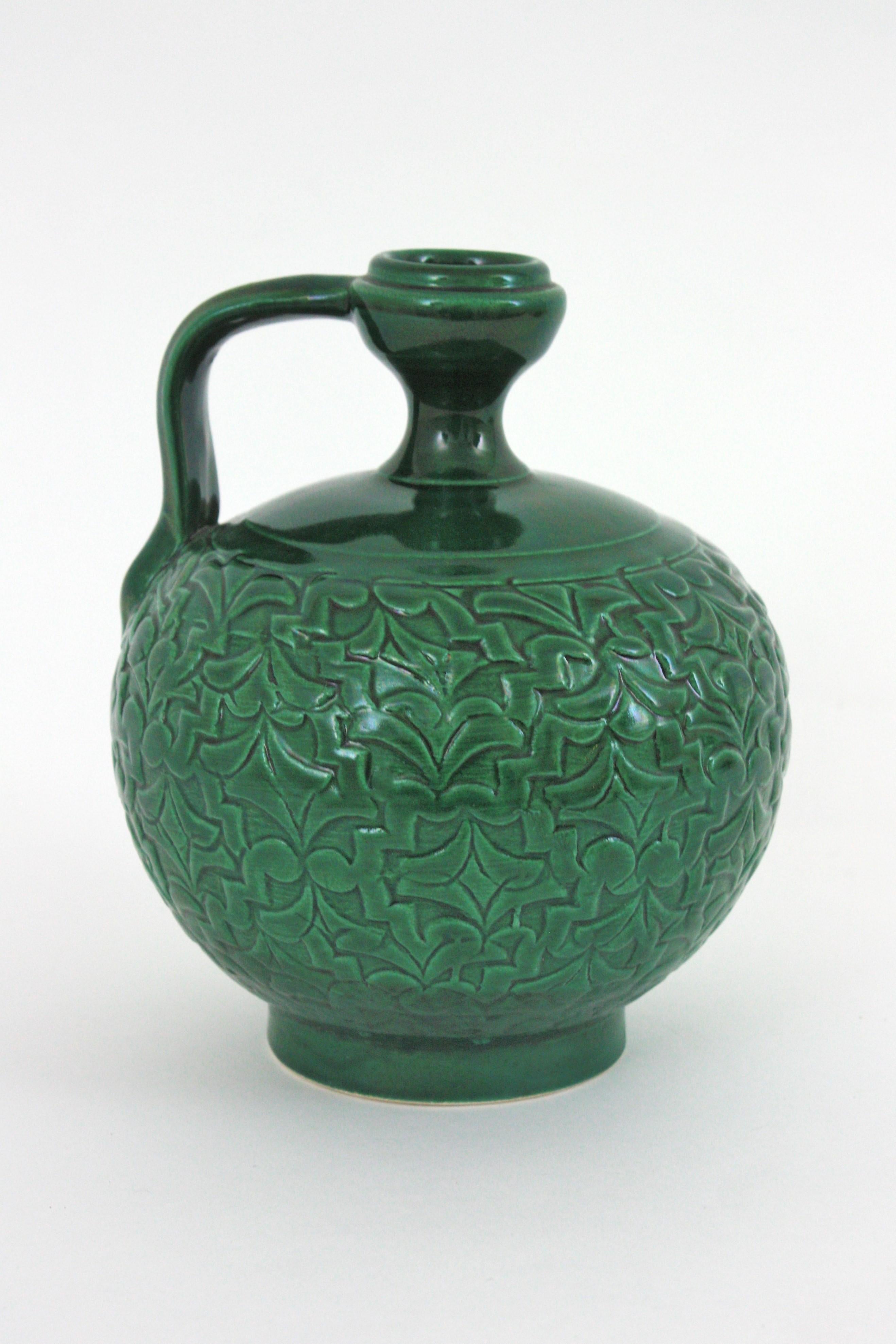Vaso brocca in ceramica verde spagnola, anni '50 in vendita 3