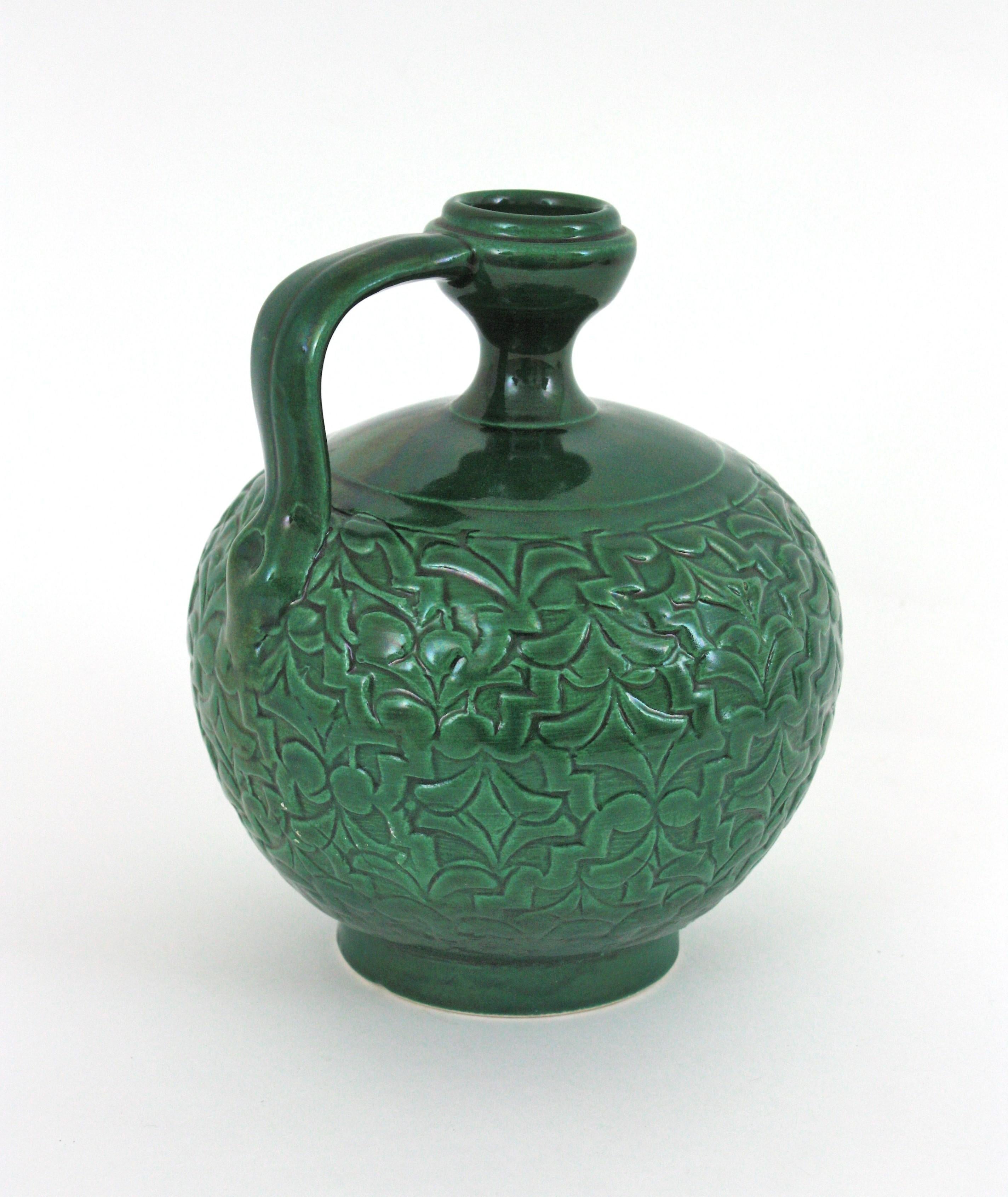 Vaso brocca in ceramica verde spagnola, anni '50 in vendita 4